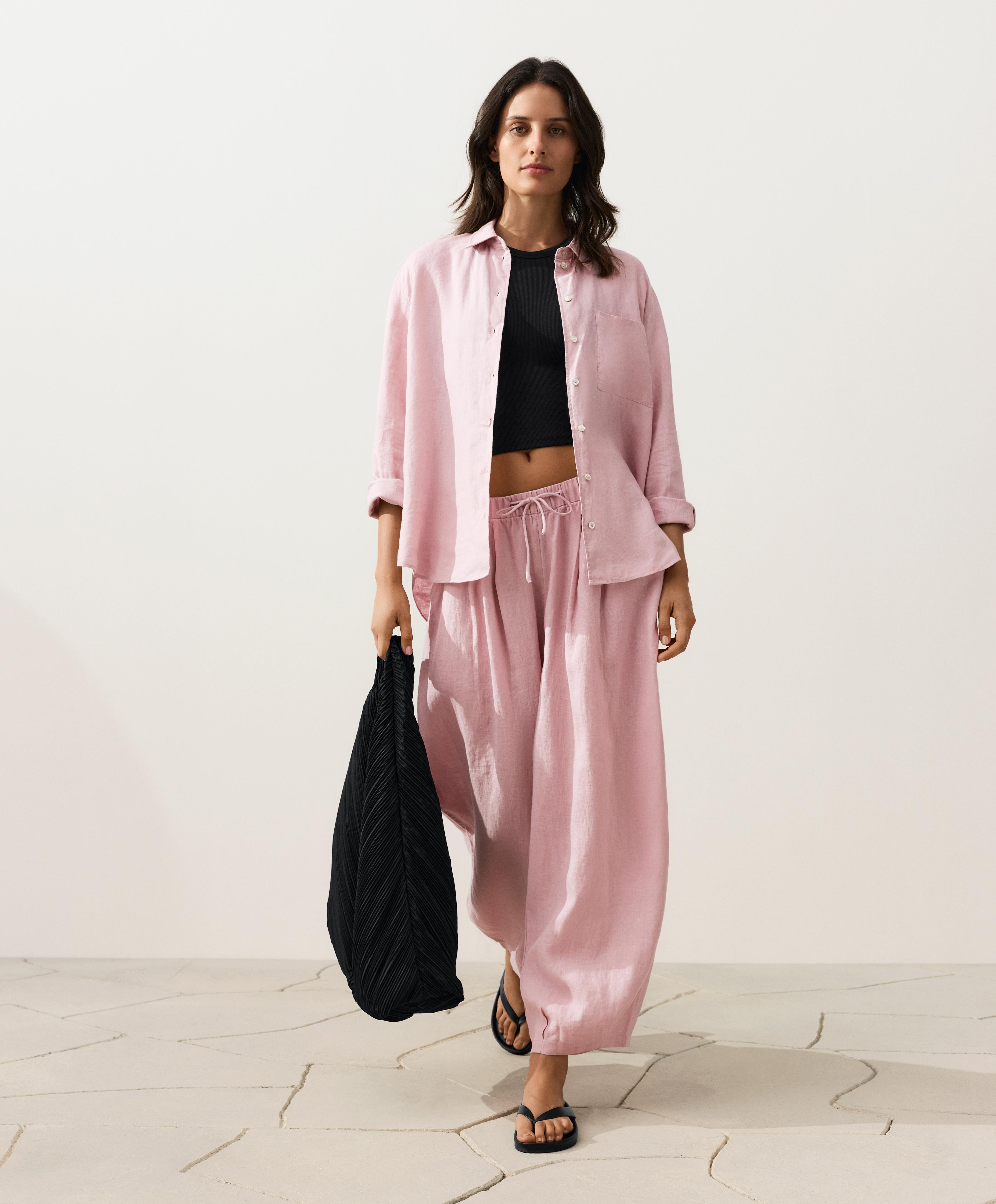 100% linen balloon trousers — DUSTY PINK