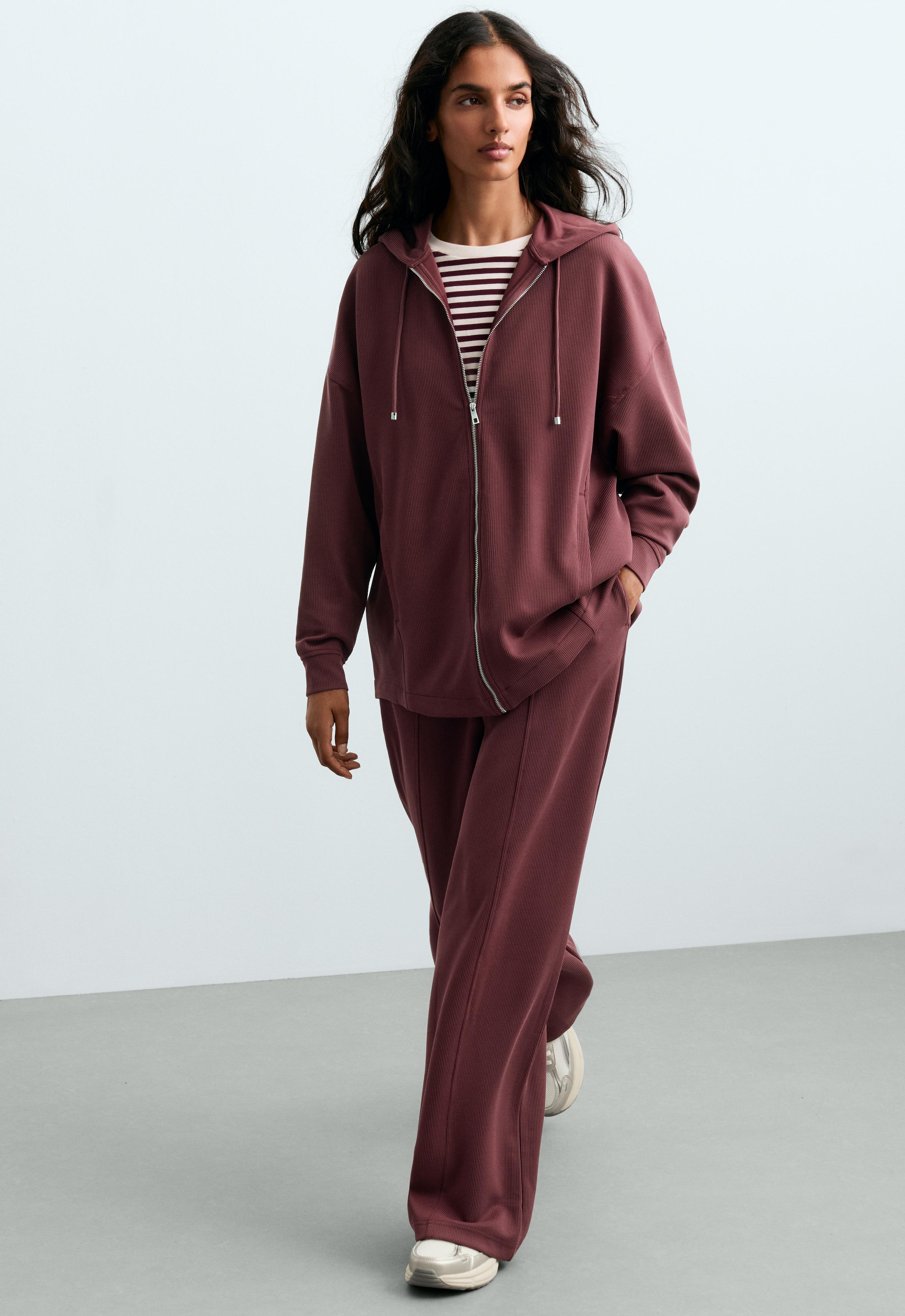 Oversize rib jacket with soft-touch modal — BURGUNDY