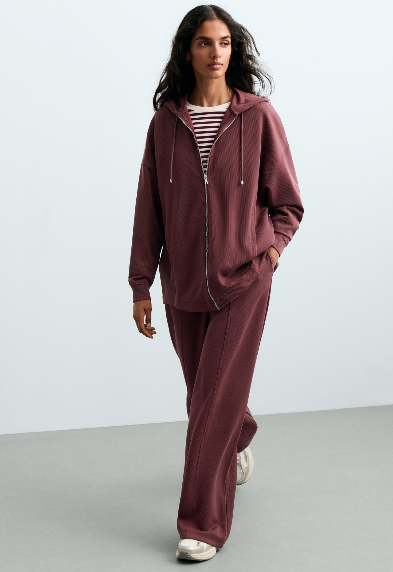 Oversize rib jacket with soft-touch modal — BURGUNDY