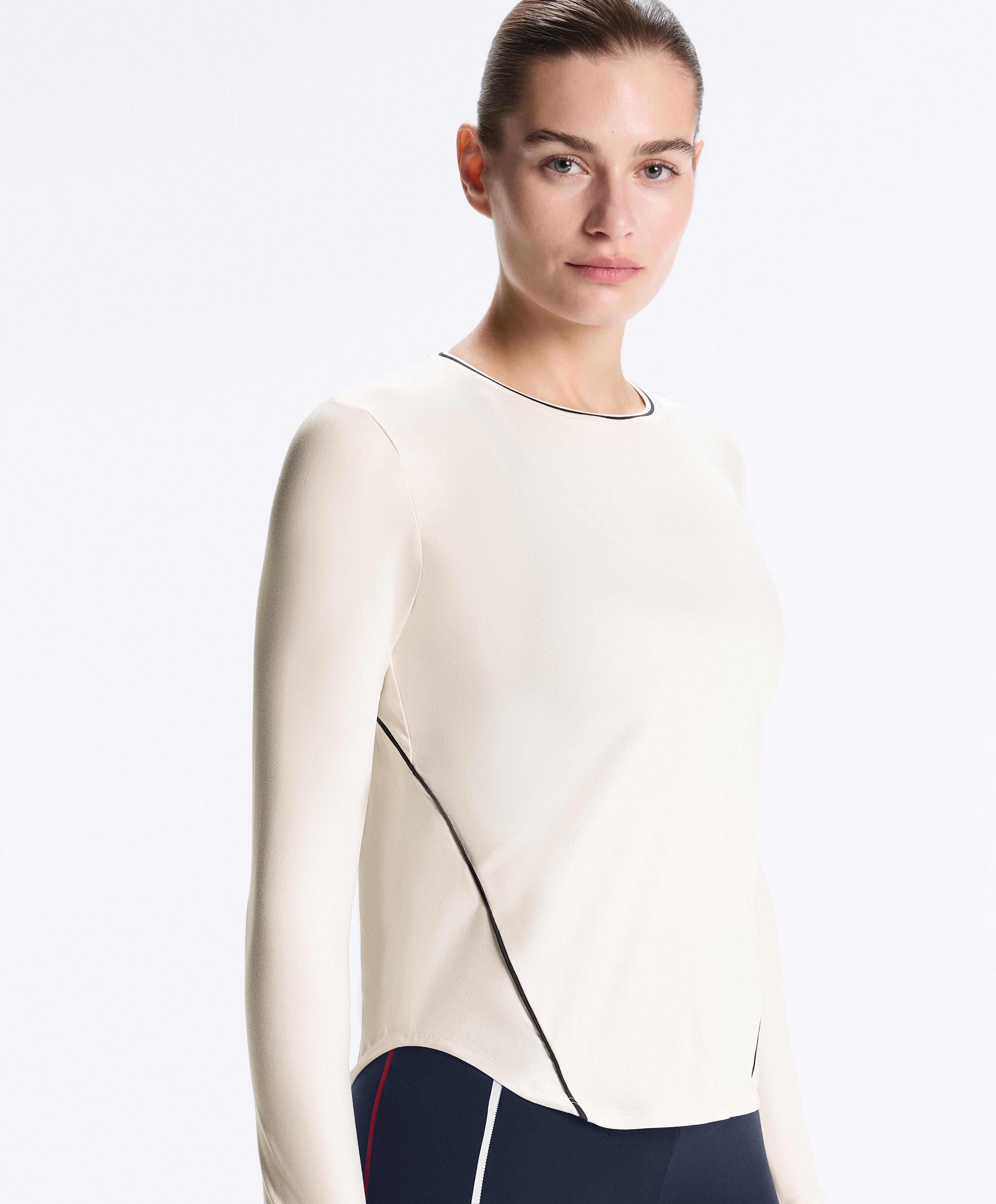 Long-sleeve technical piping T-shirt — PALE ECRU