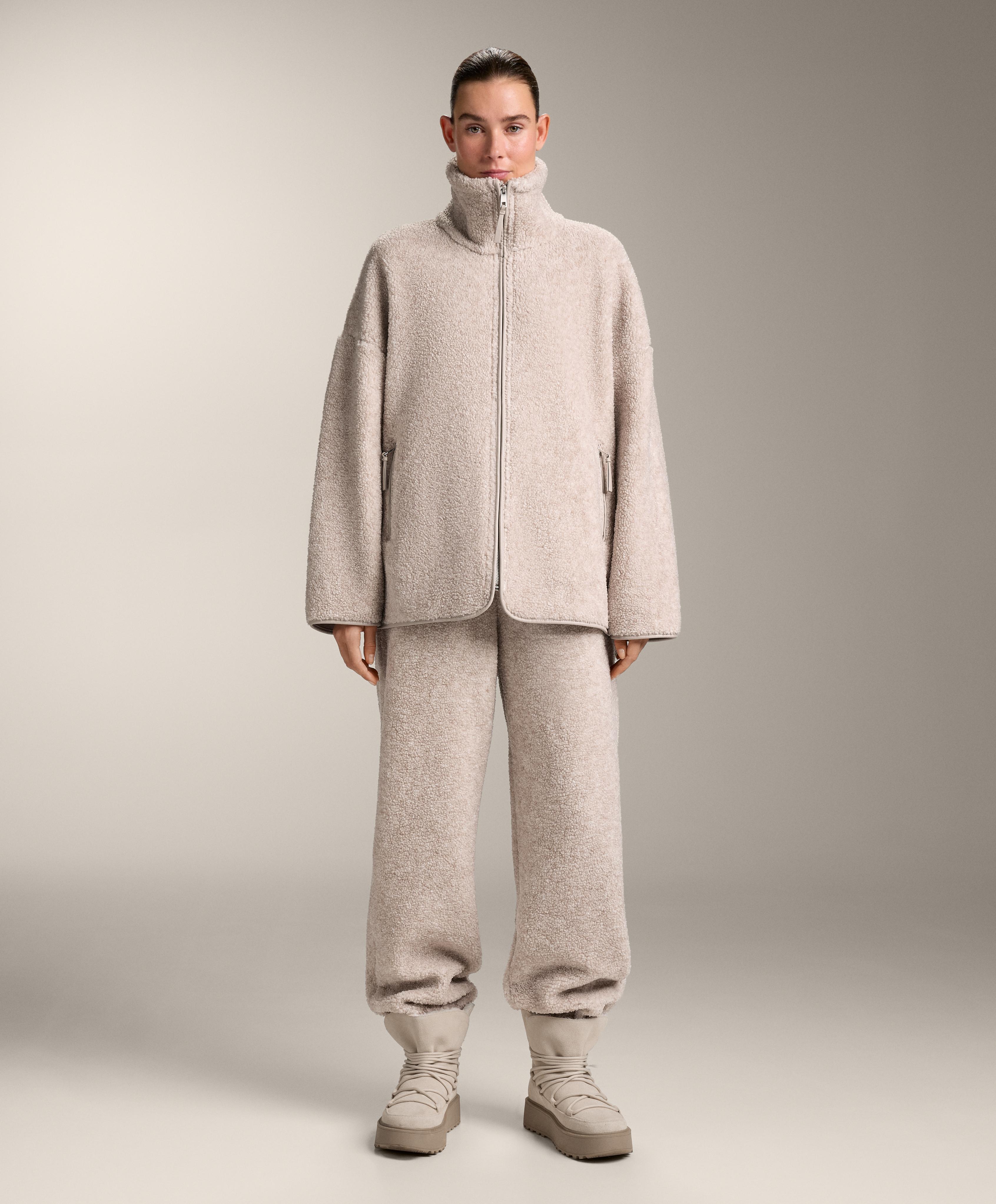 Oversize faux-shearling jacket — PALE ASPHALT