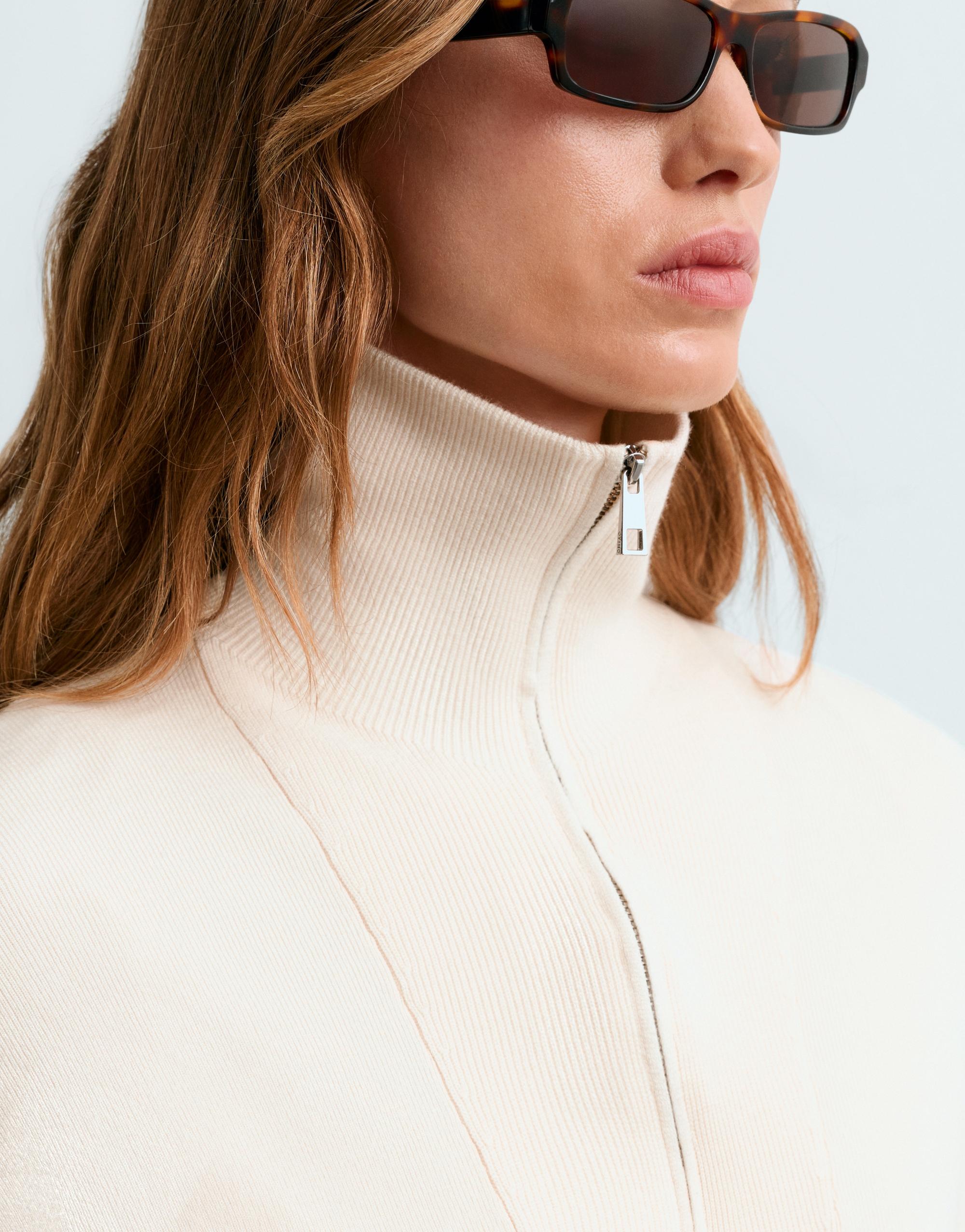 High-neck half-zip jumper — PALE ECRU