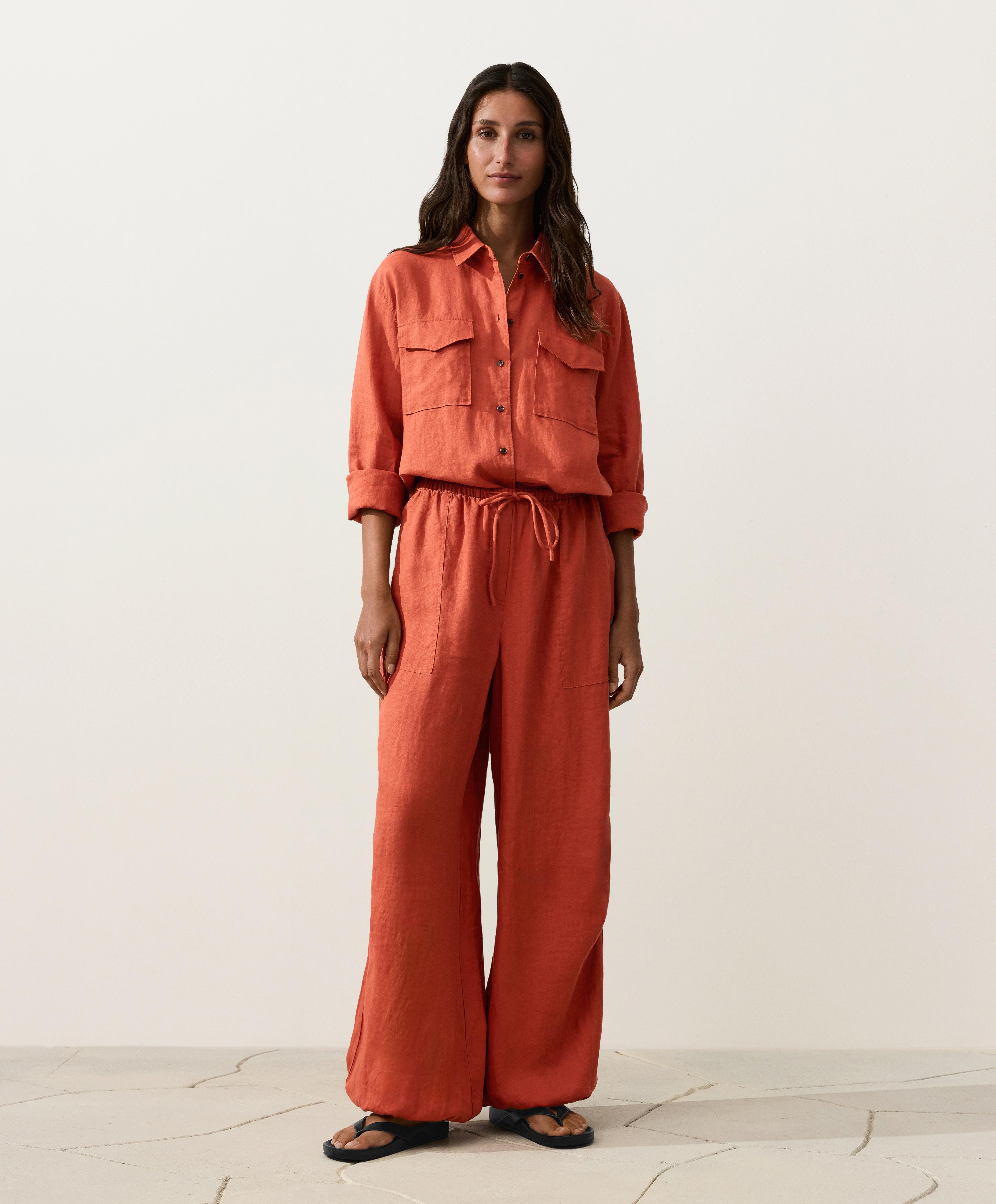 100% linen shirt with pockets — BURNT ORANGE