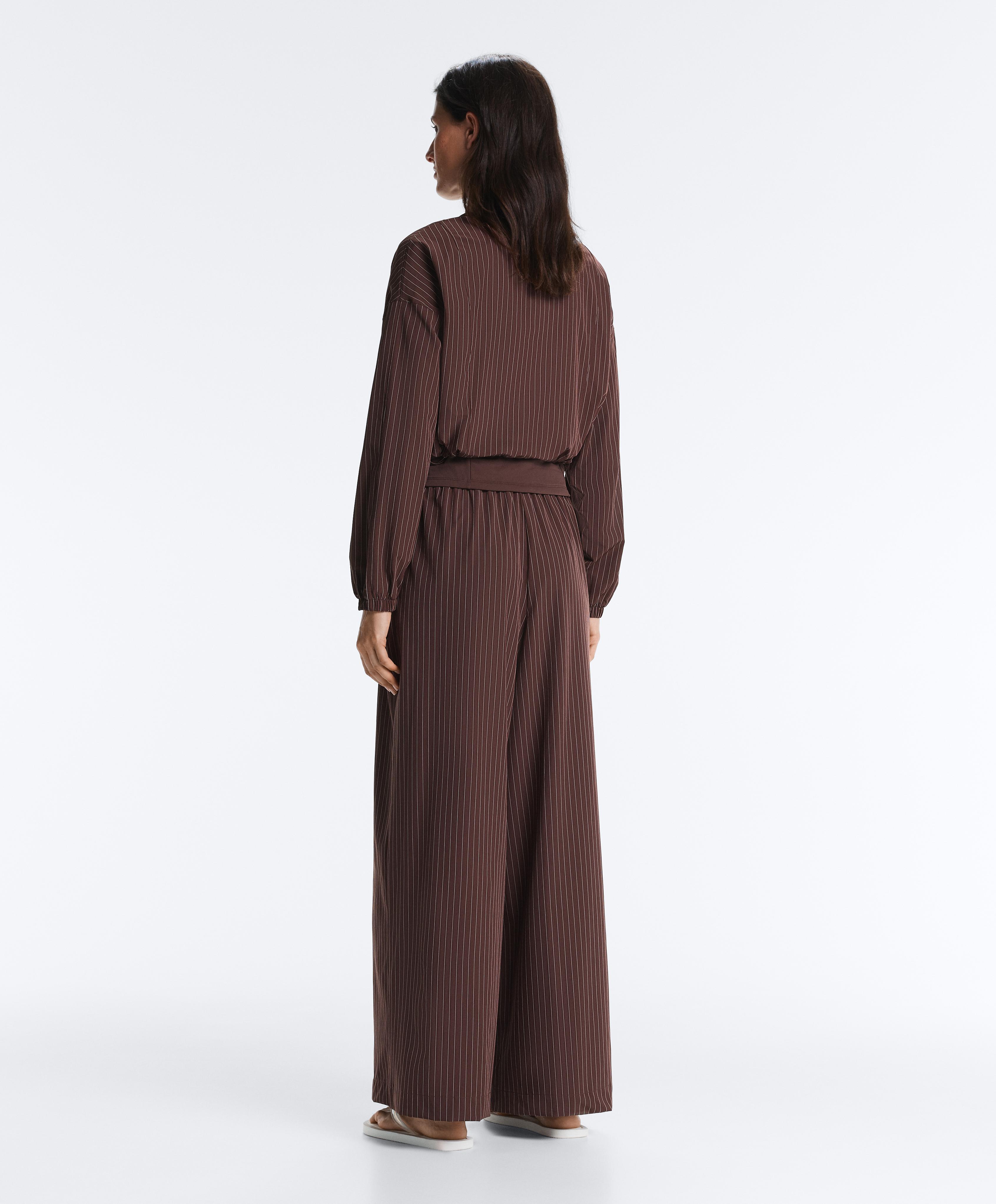 Water-repellent pinstripe wide-leg trousers — CHOCOLATE