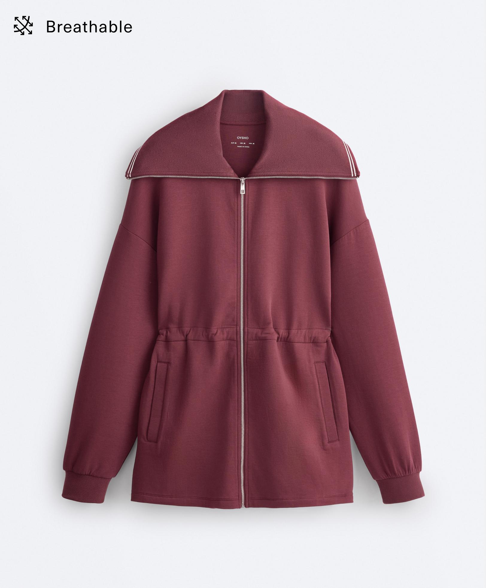 Long cotton blend high-neck jacket — CHERRY