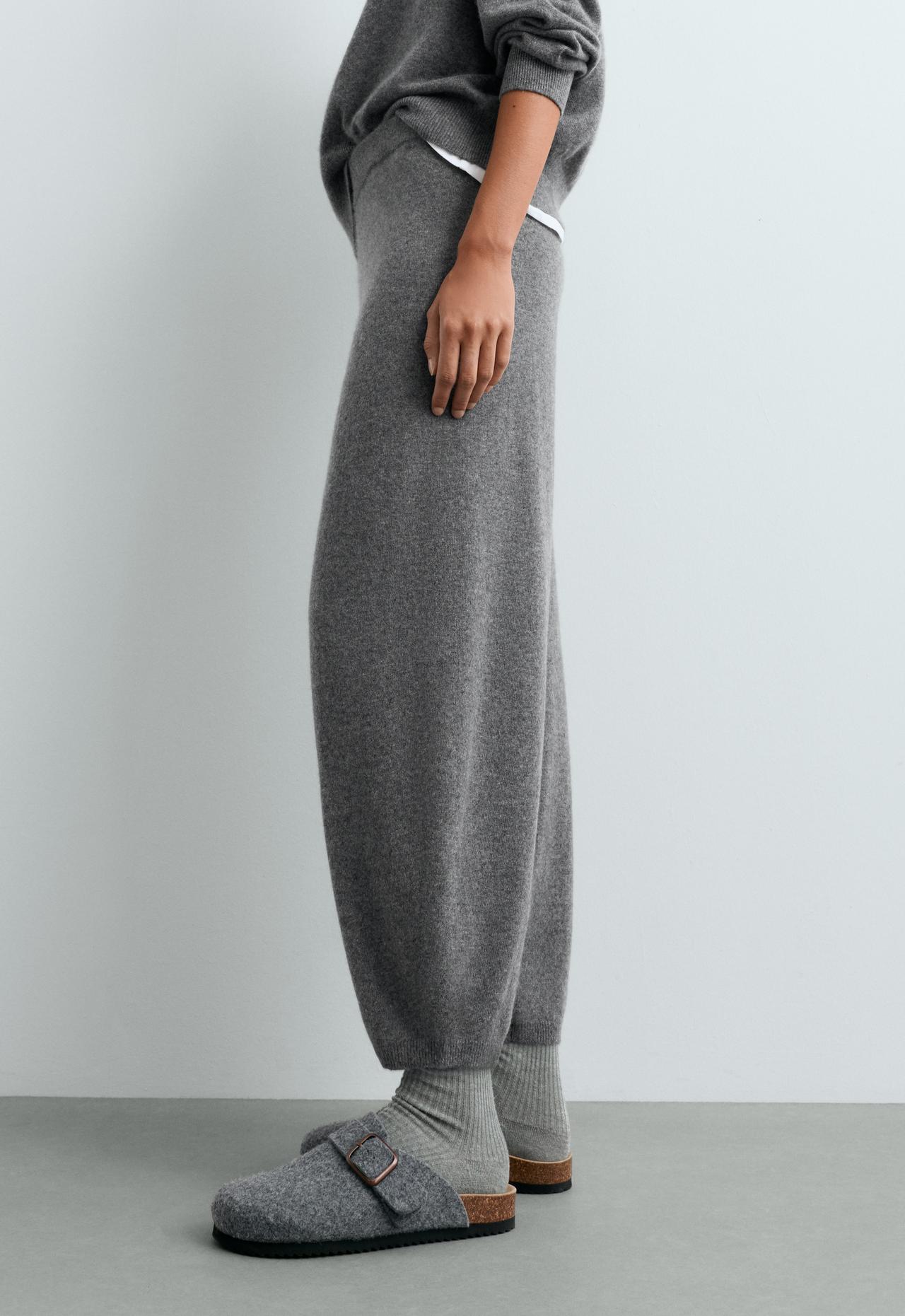 100% cashmere balloon knit trousers — MOTTLED GREY MELANGE