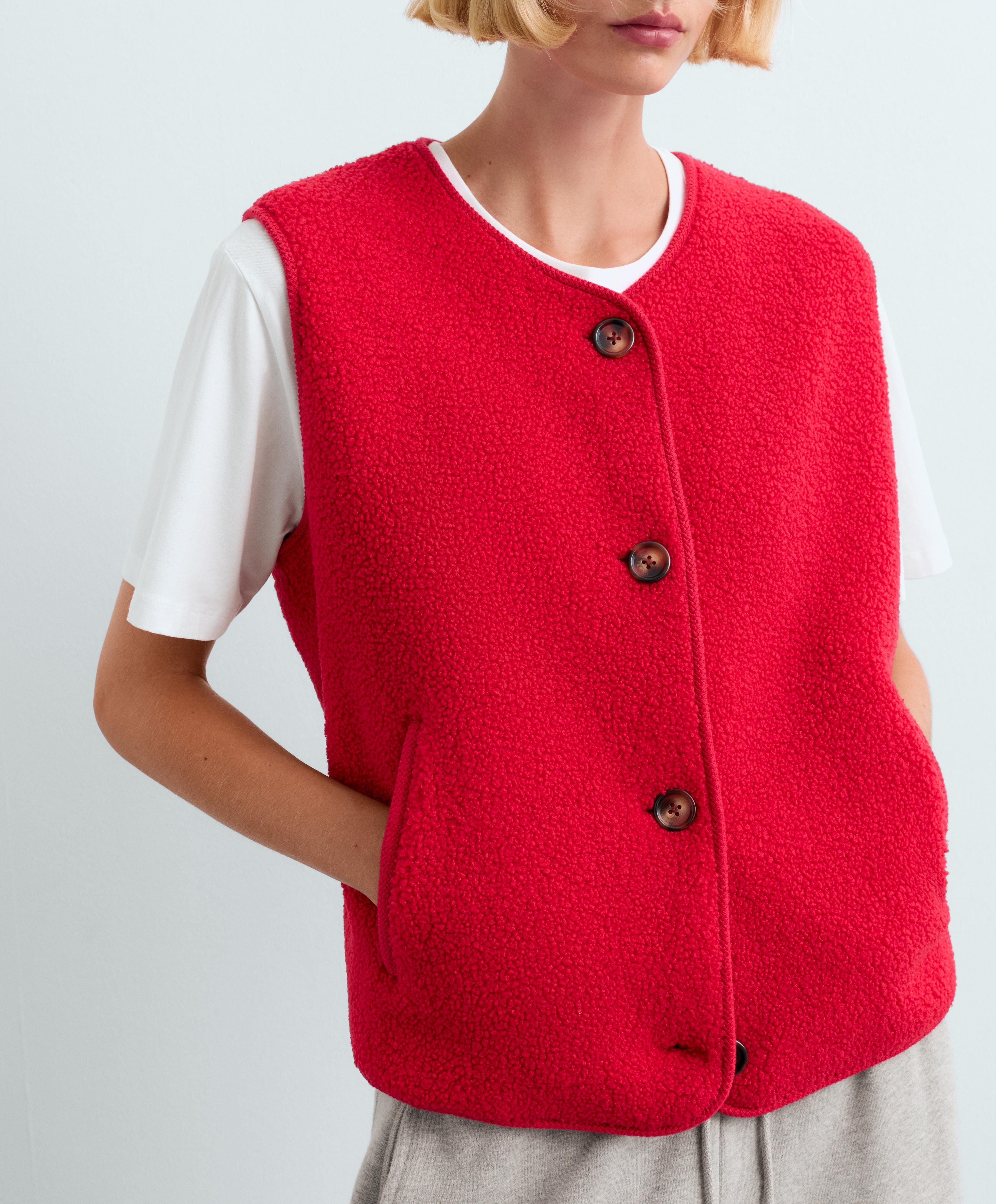 Buttoned faux-shearling gilet — STRAWBERRY