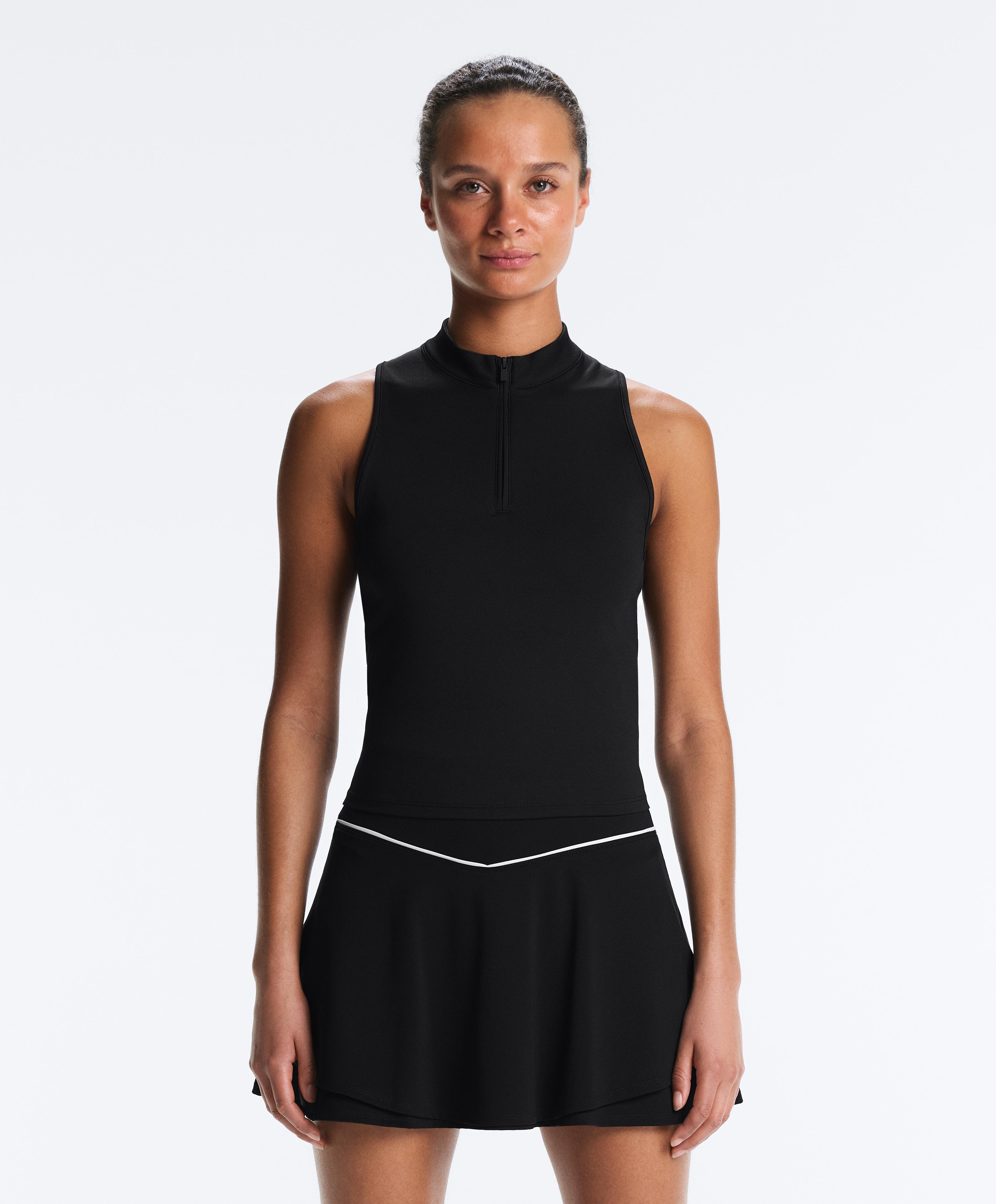 Half-zip sleeveless top — BLACK