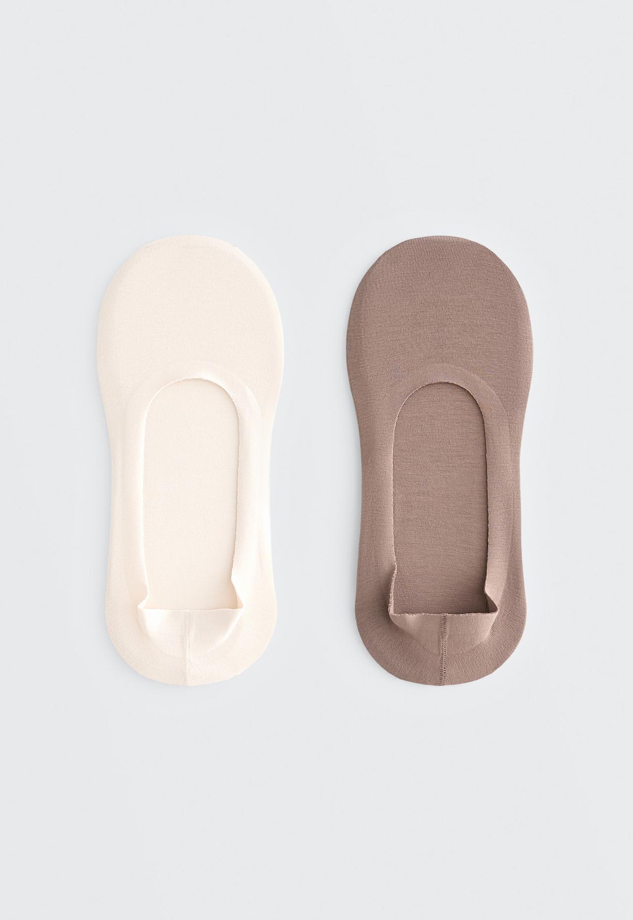 2 pairs of medium cut ribbed cotton blend invisible socks — MOCHA