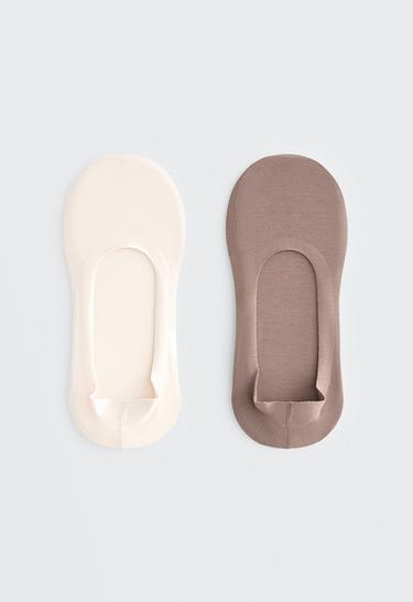 2 pairs of medium cut ribbed cotton blend invisible socks — MOCHA 1