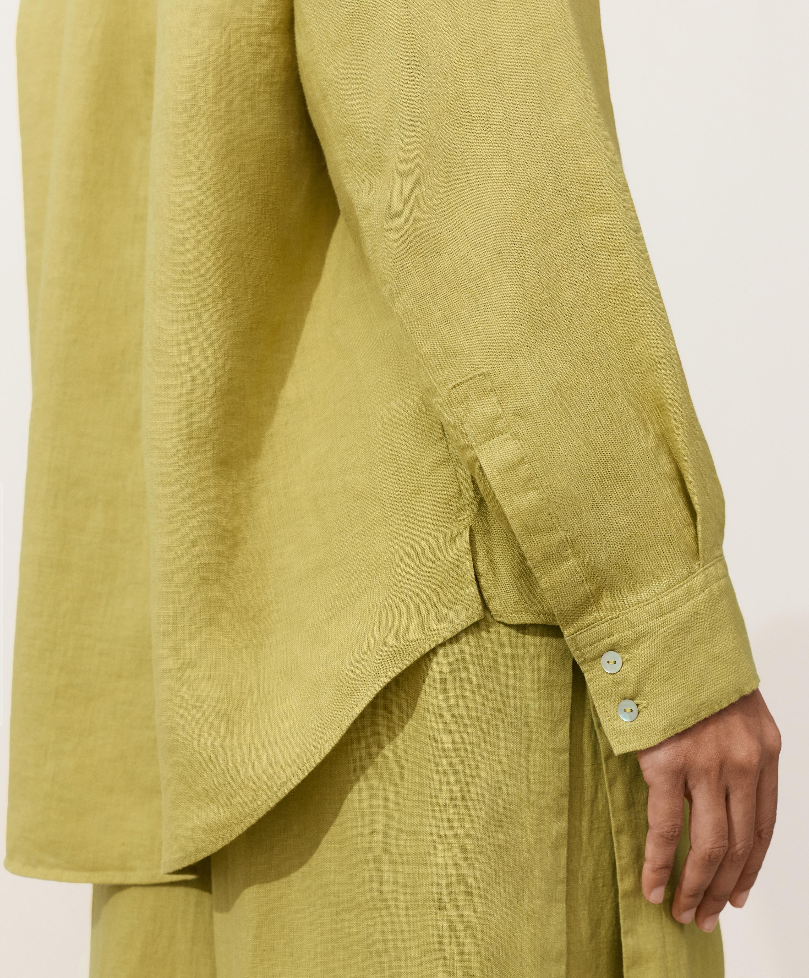 100% linen relaxed shirt — LIME GREEN