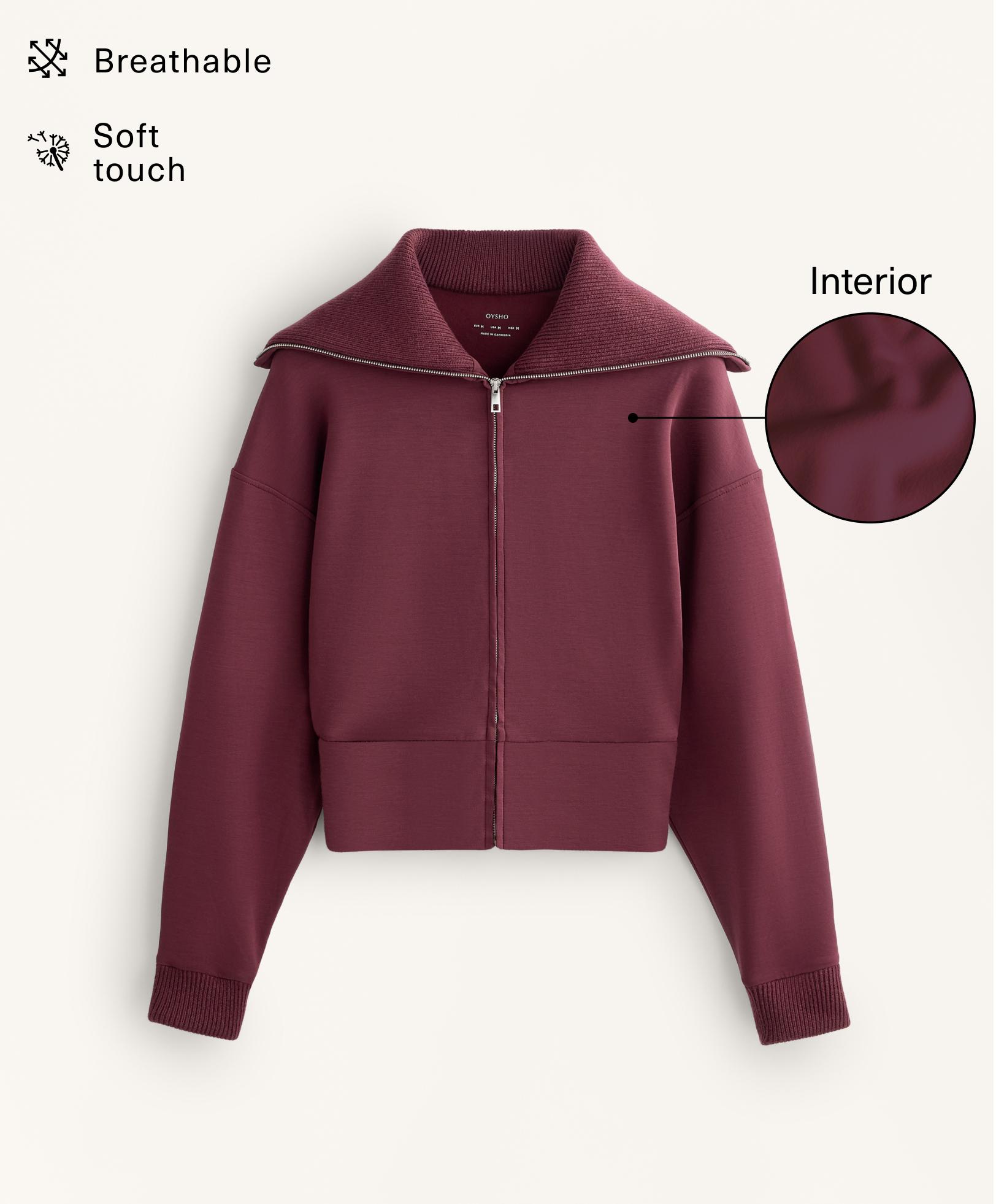 Fitted waist knit collar jacket with brushed modal