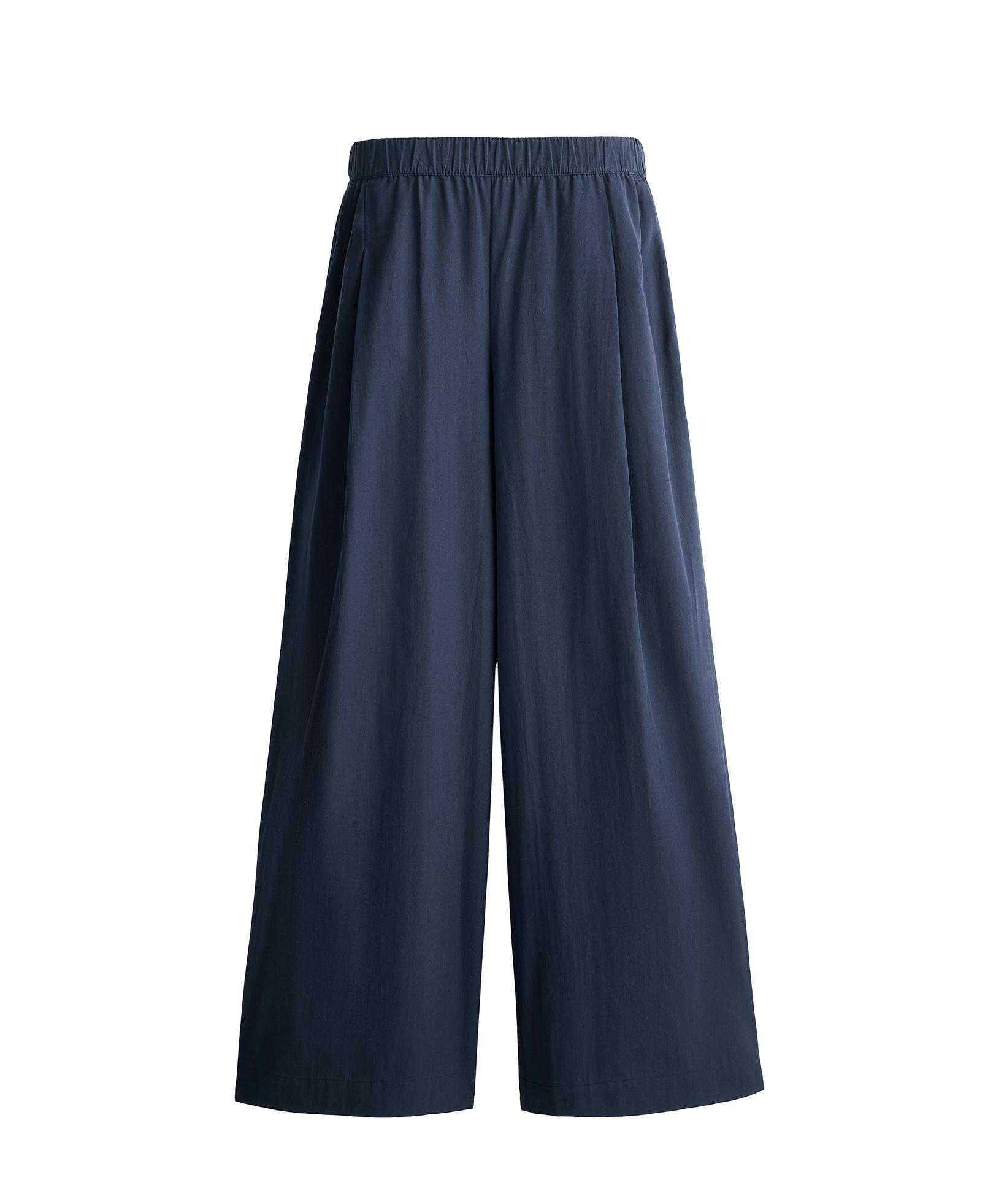 100% cotton poplin wide-leg trousers — NAVY BLUE