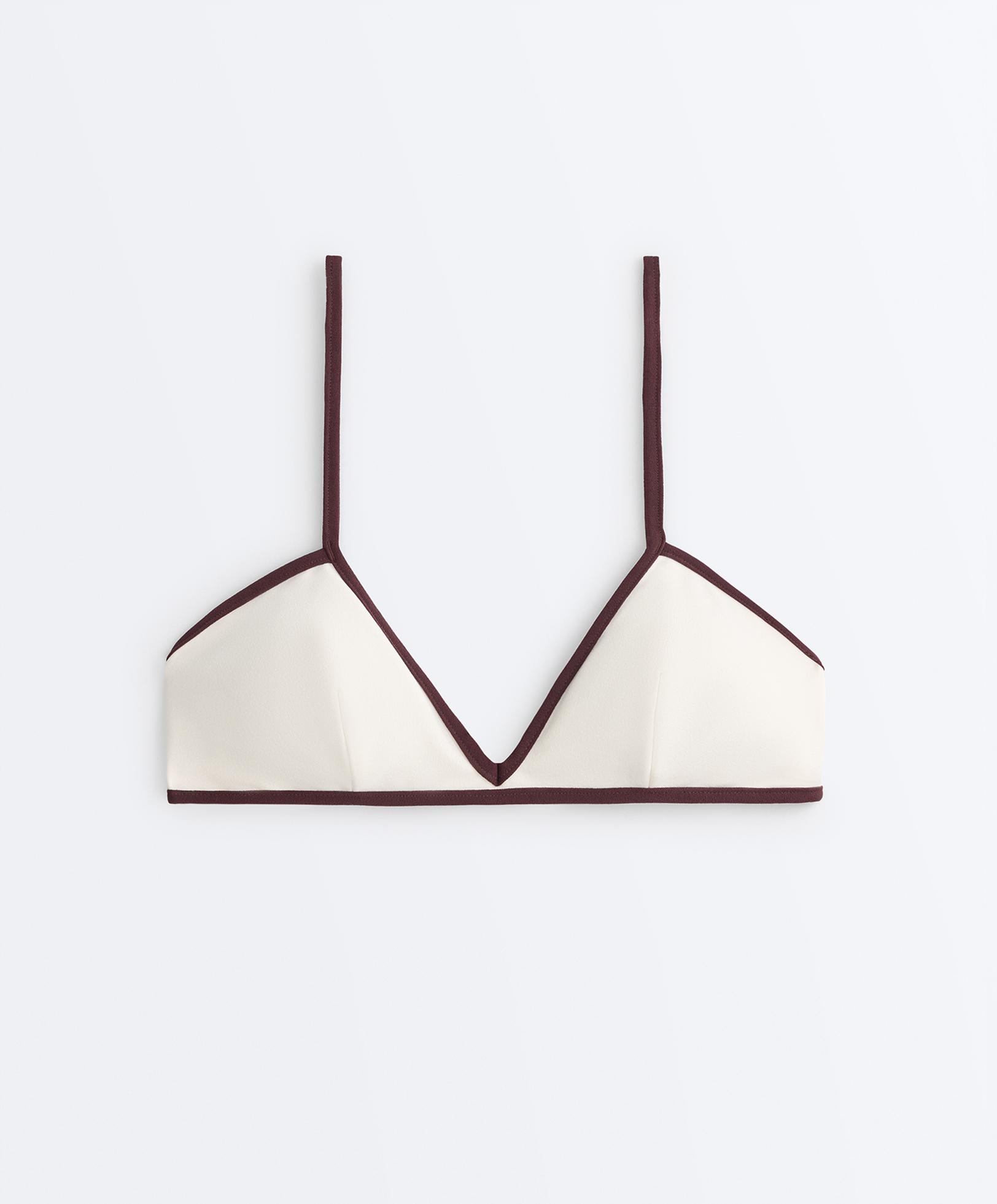 Contrast trim triangle bikini top — PALE ECRU