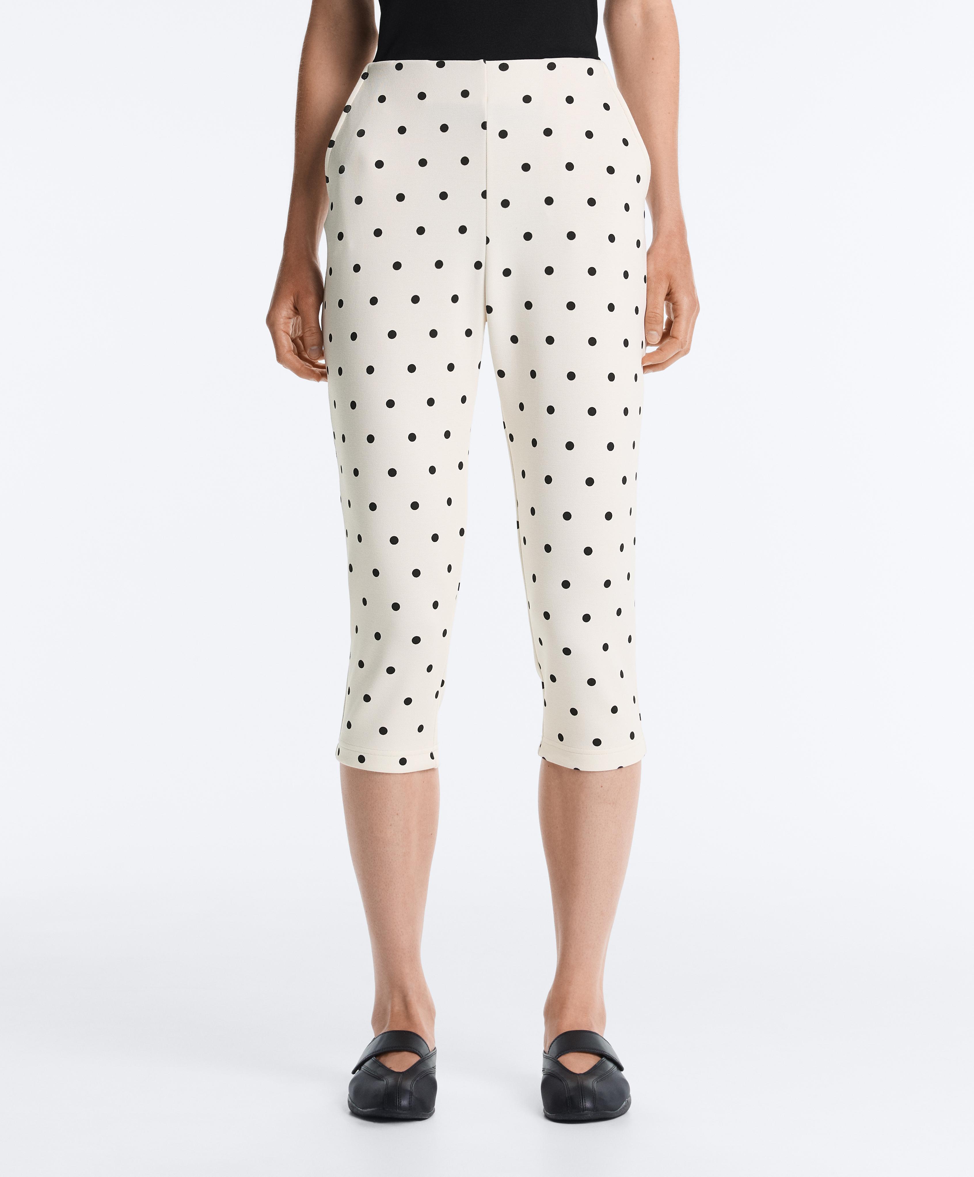 Polka dot piqué capri trousers with cotton — PALE ECRU