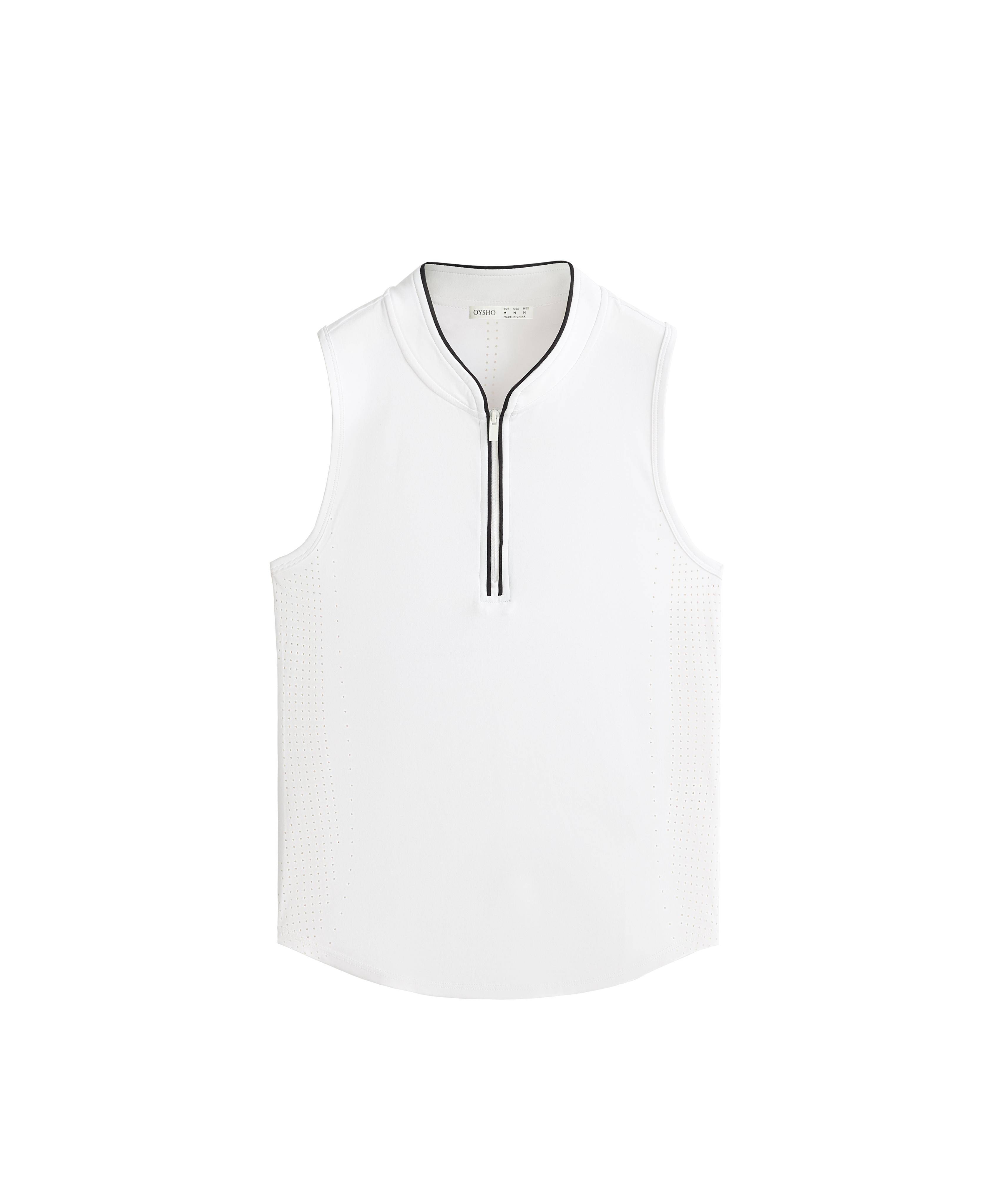 Technical sleeveless T-shirt with half zip — WHITE