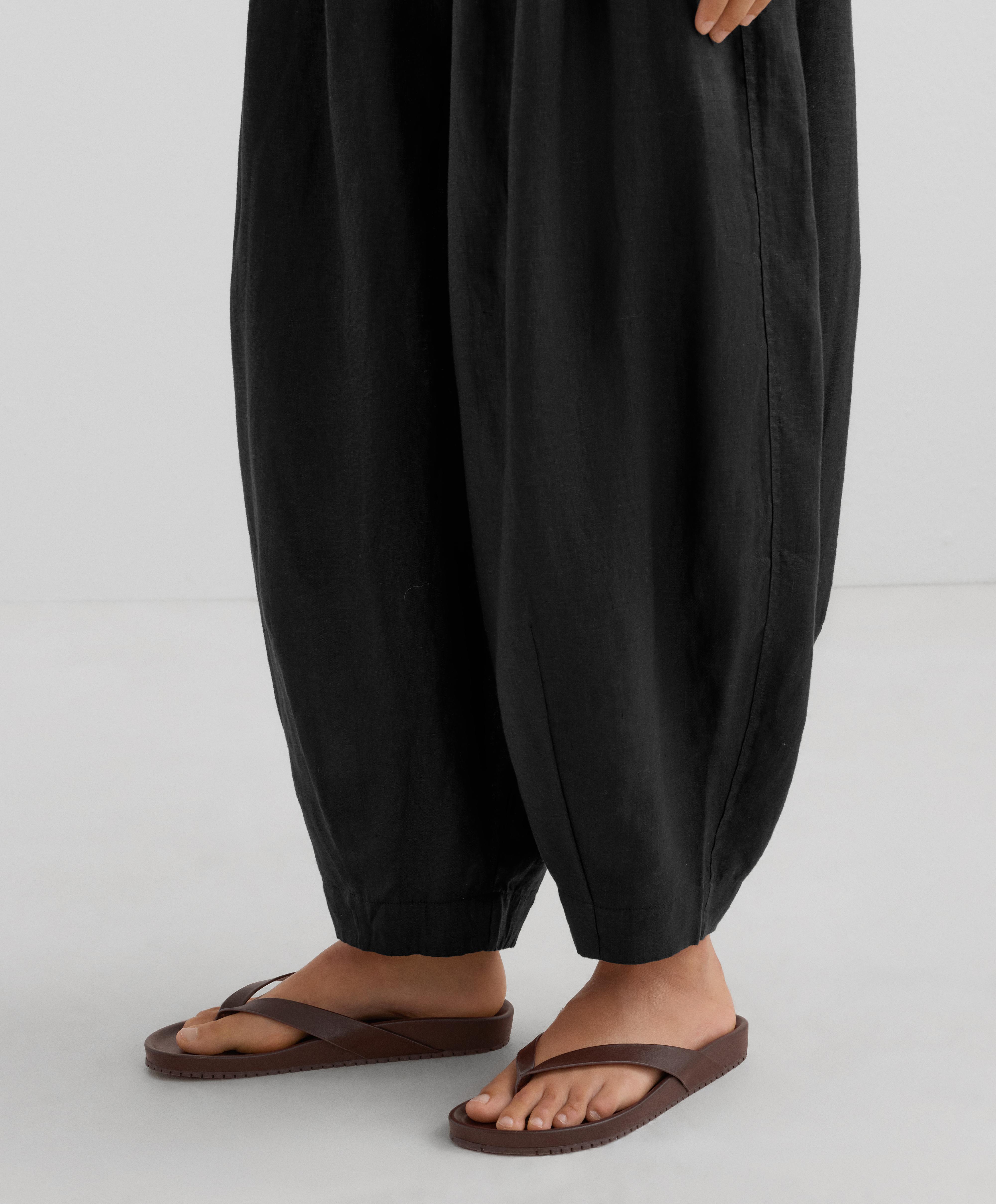 100% linen balloon trousers — BLACK