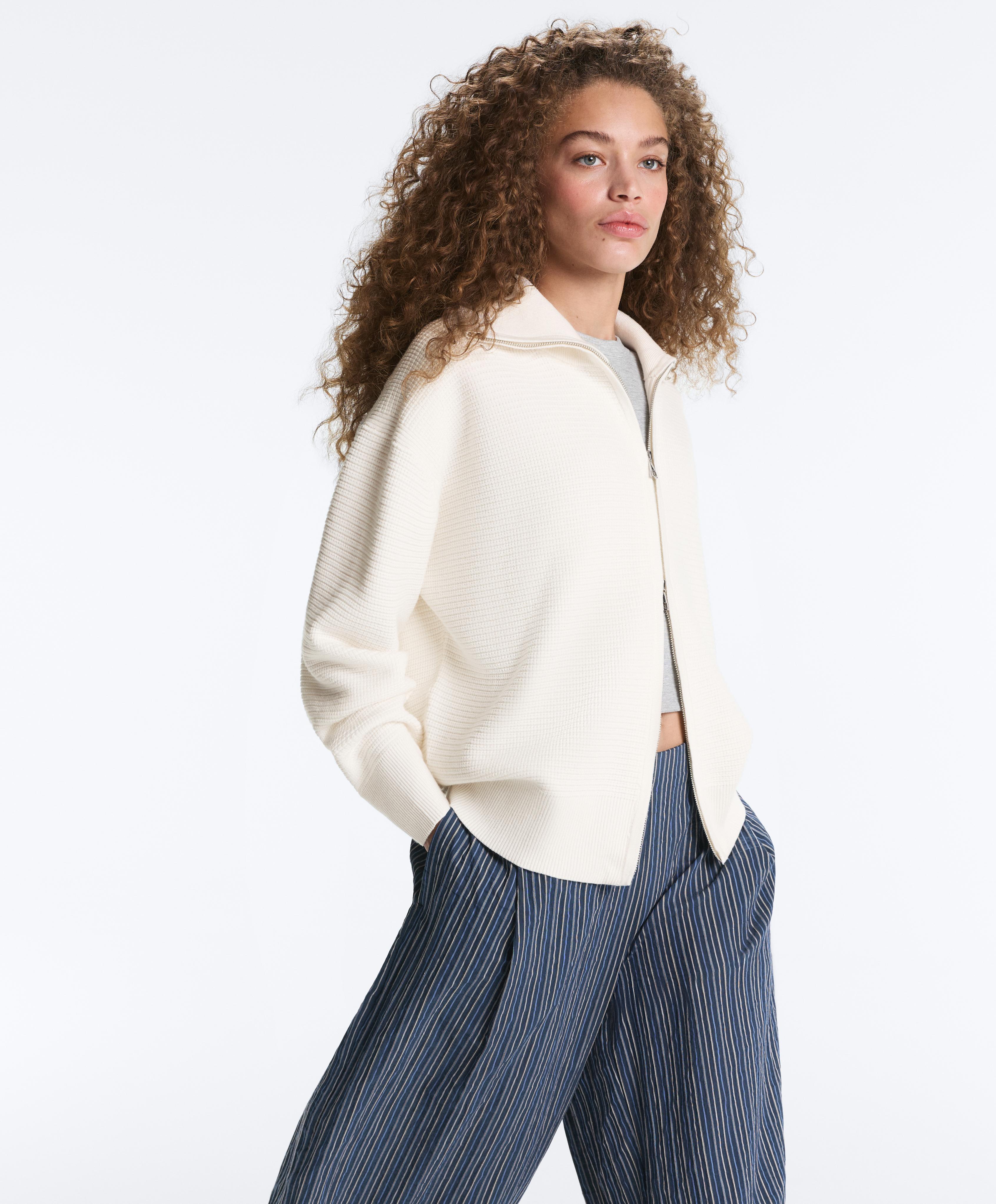 High neck knit jacket — PALE ECRU