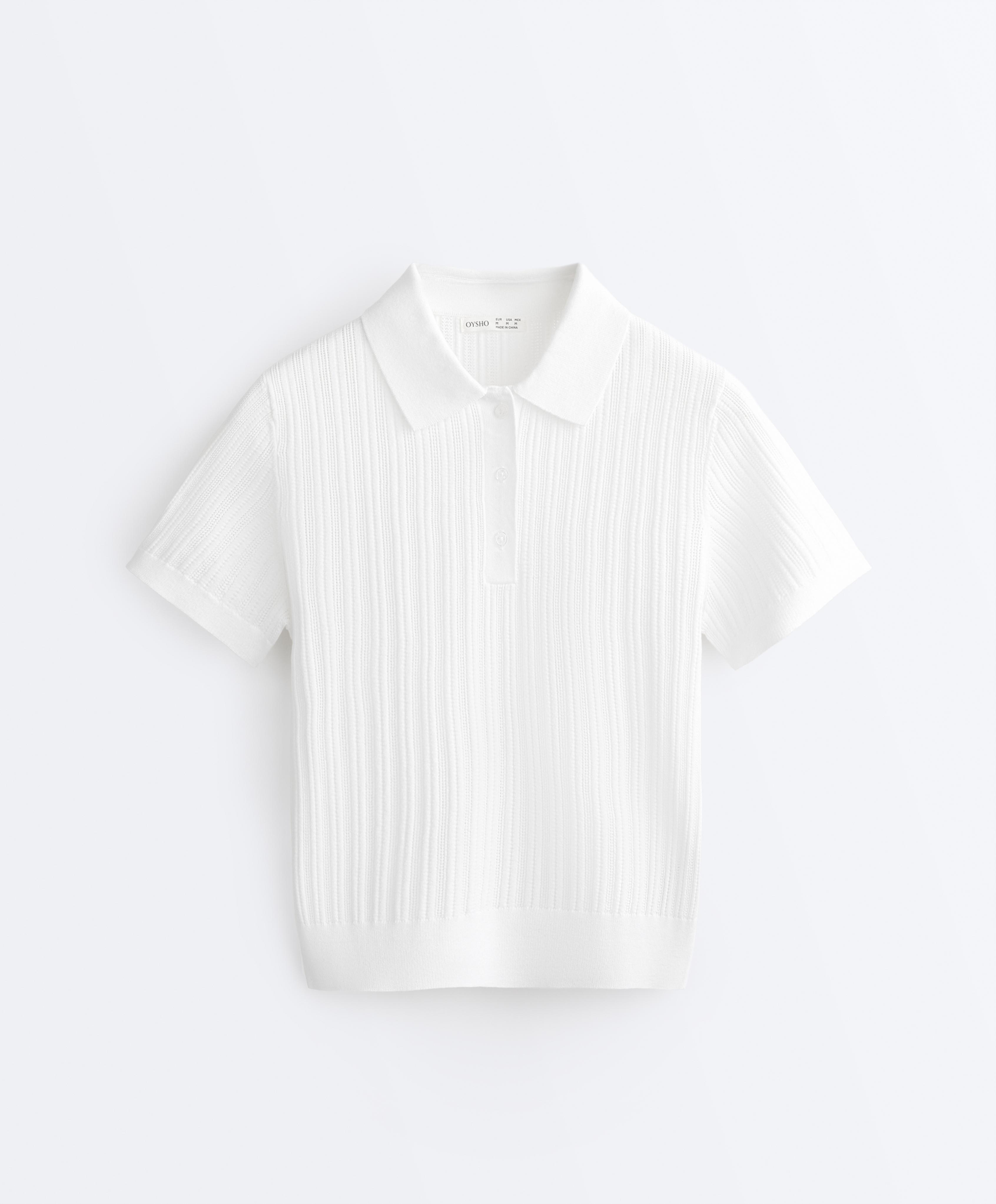 Pointelle knit polo shirt — WHITE