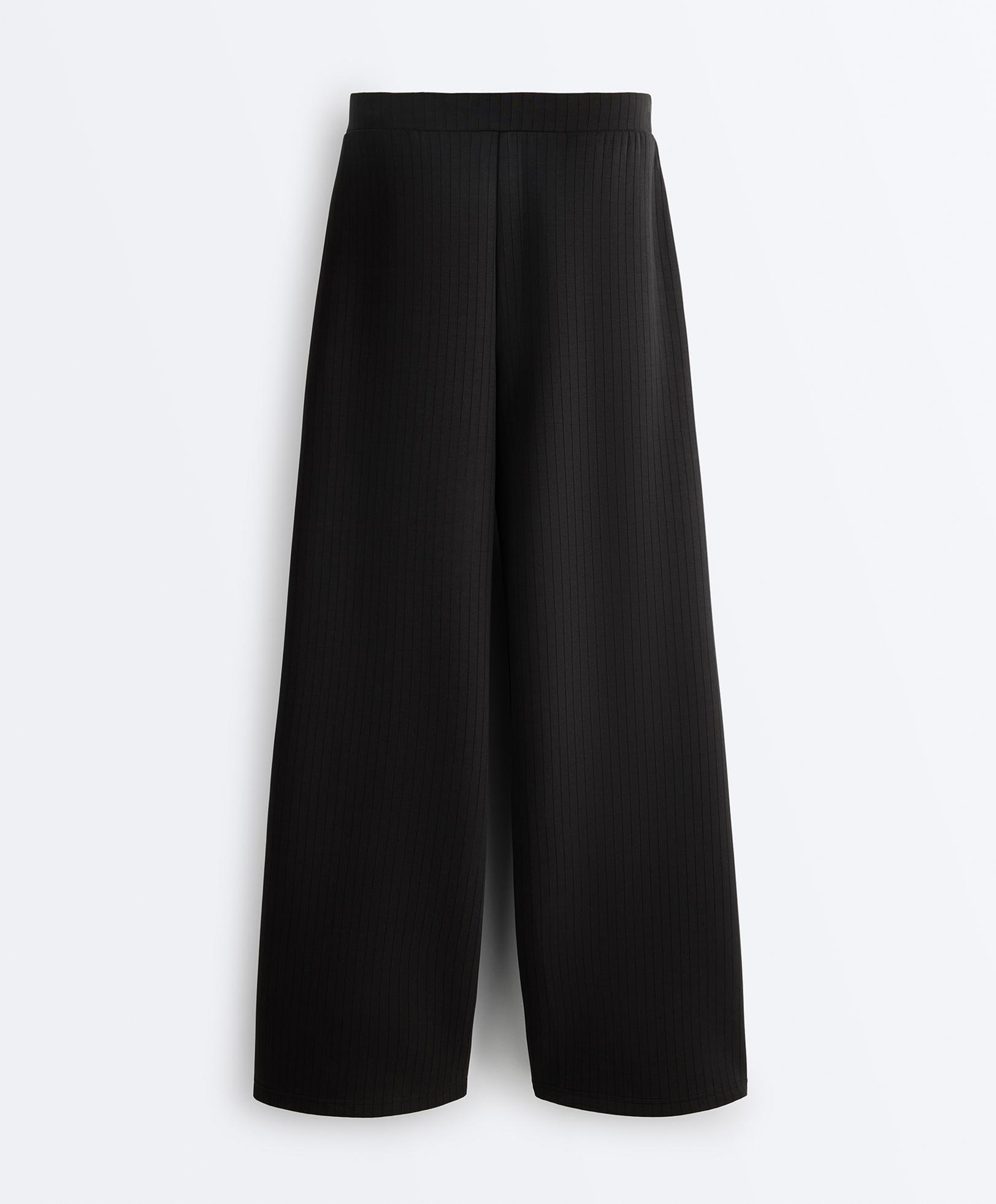 Straight-leg striped trousers with soft-touch modal — BLACK