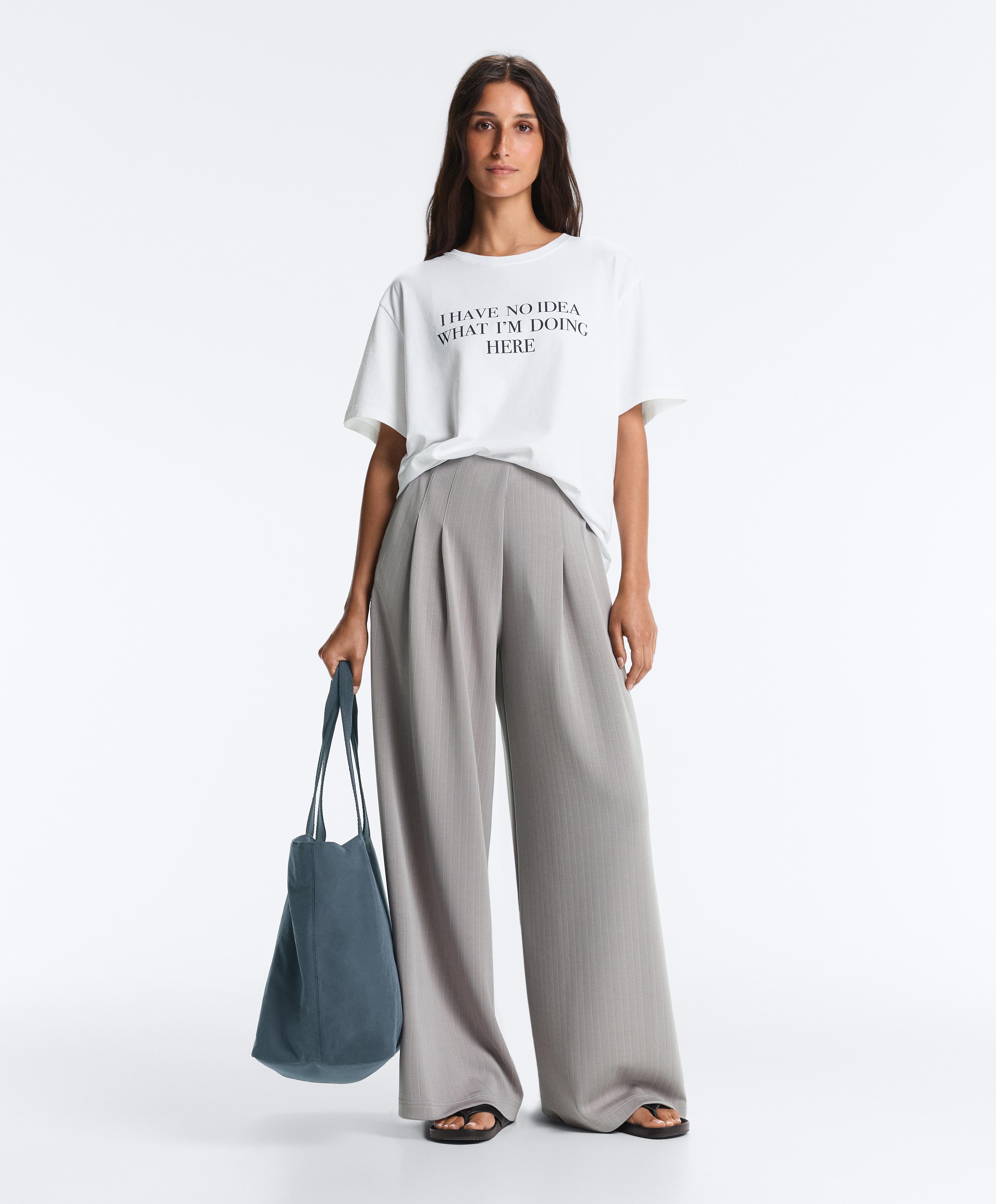 Long pleated trousers with soft touch modal — MID GREY