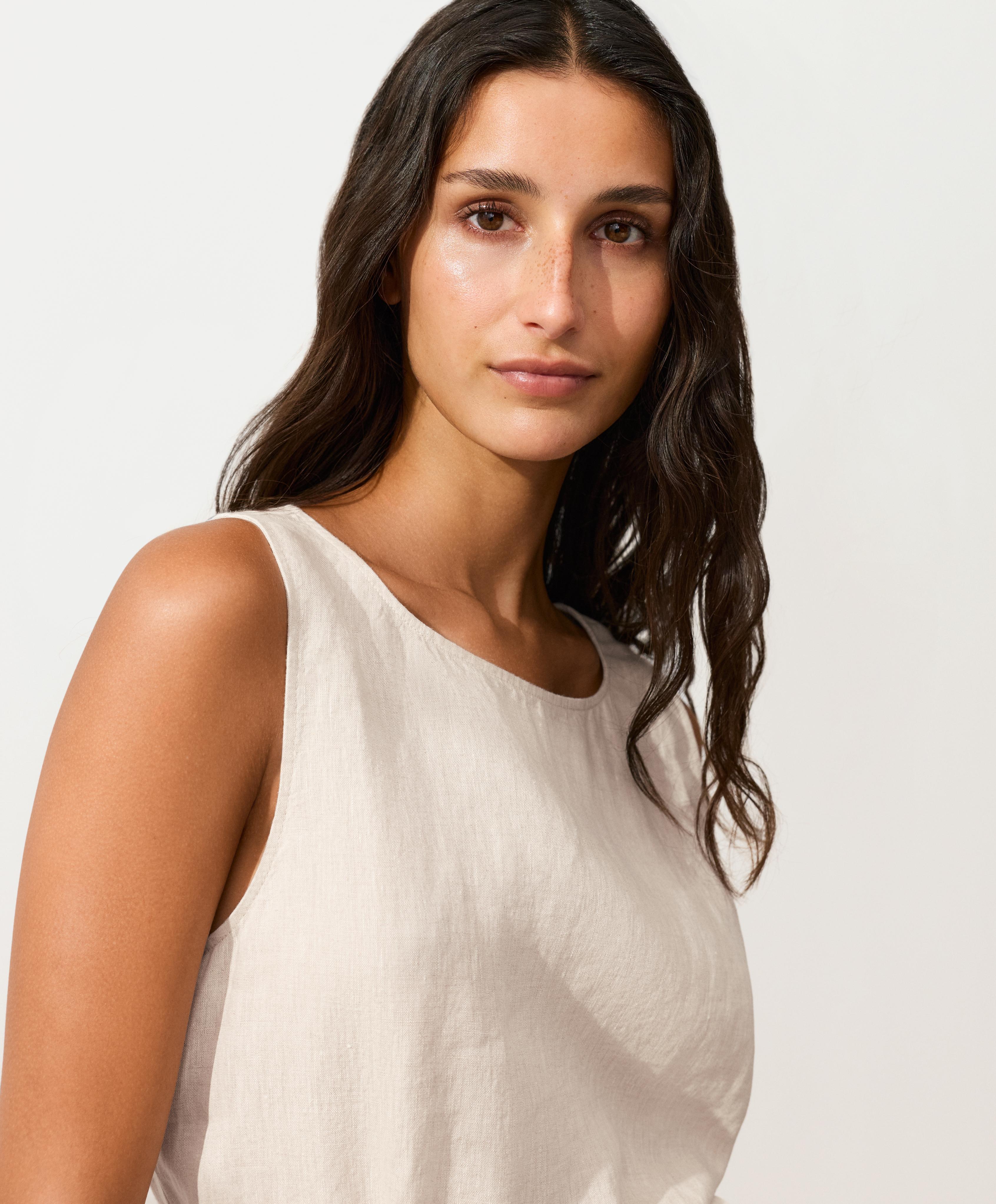 Sleeveless top with 100% linen scarf — SAND MELANGE