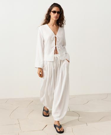 100% cotton gauze balloon trousers — WHITE  6