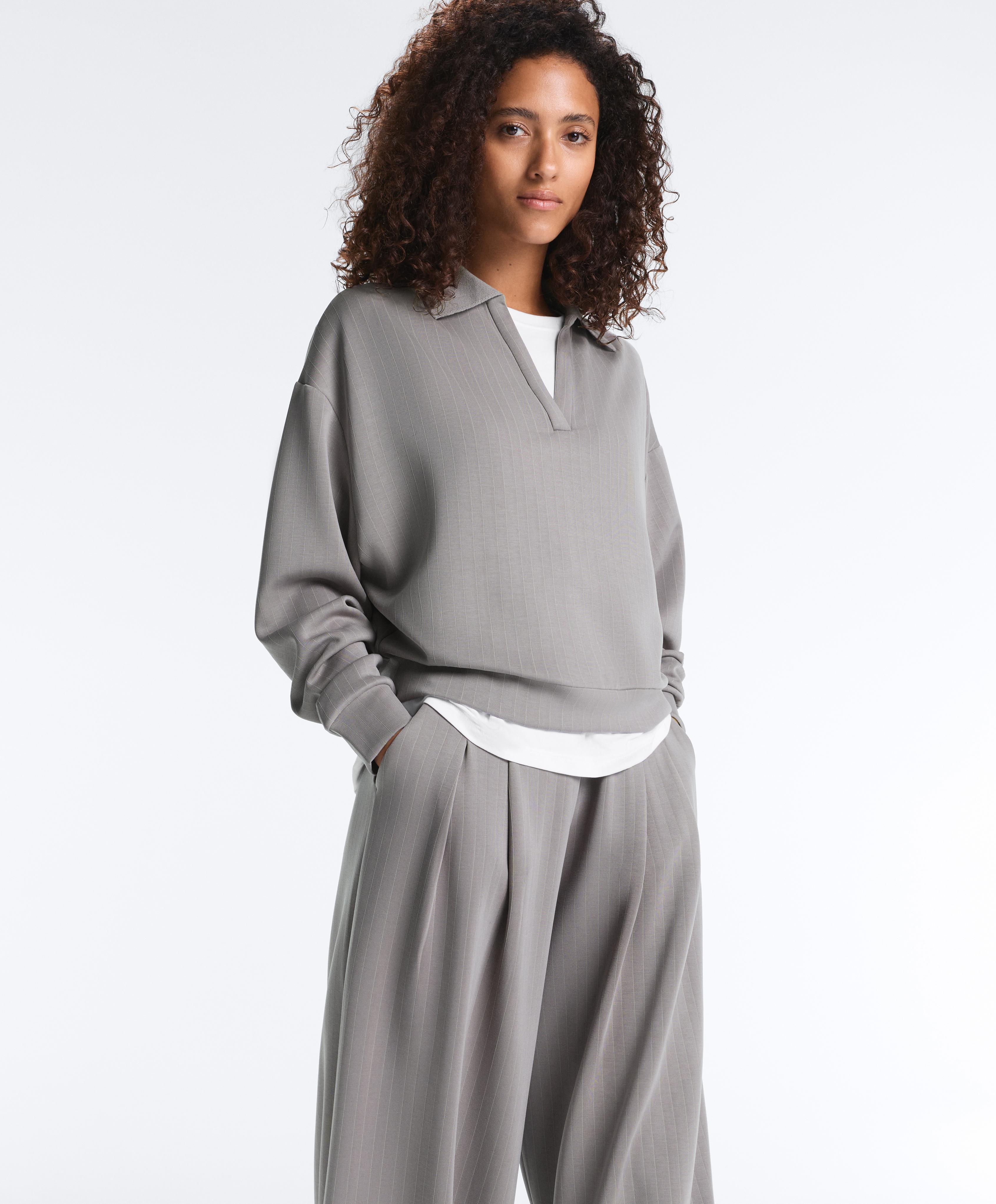 Striped polo shirt with soft touch modal — MID GREY