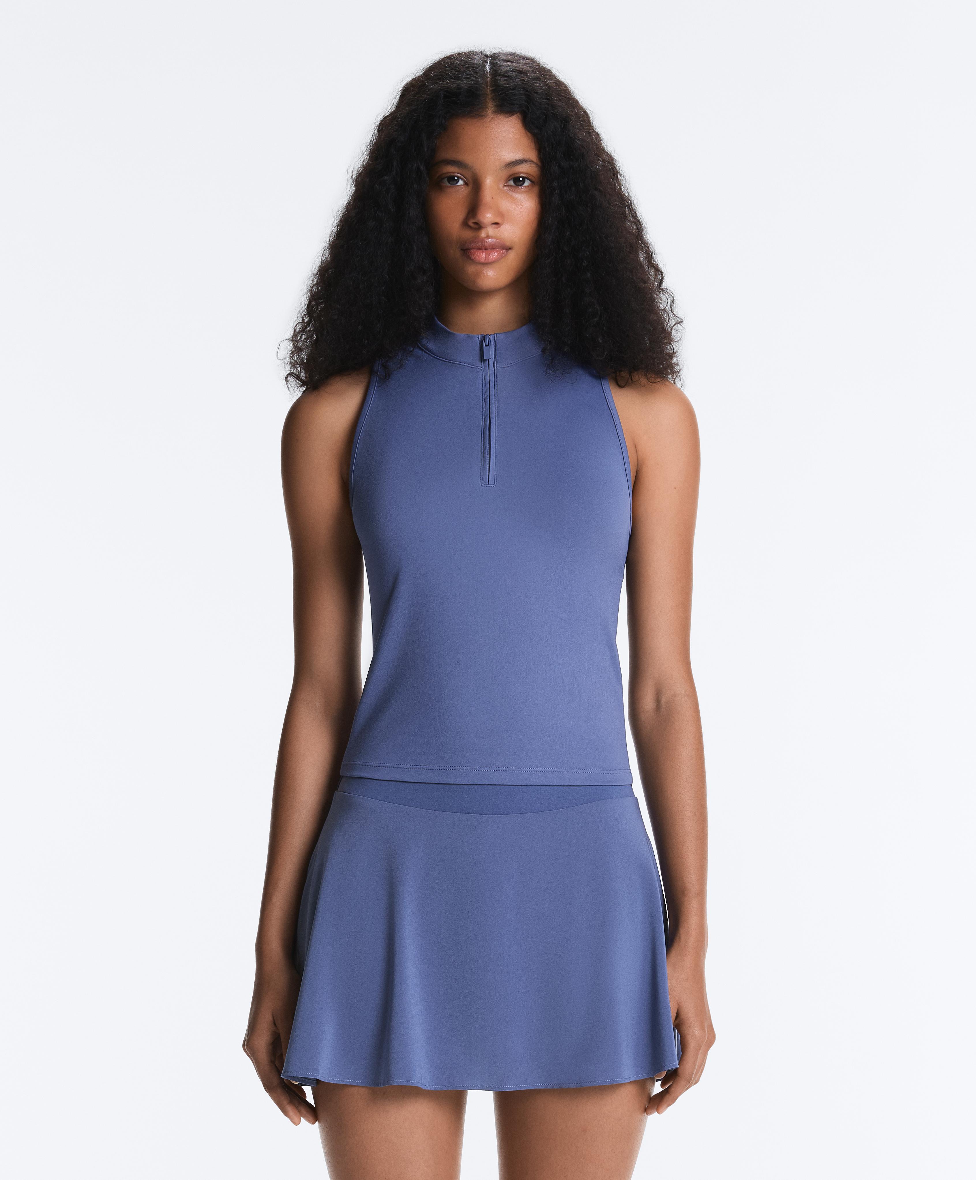 Half-zip sleeveless top — MID-WASHED BLUE