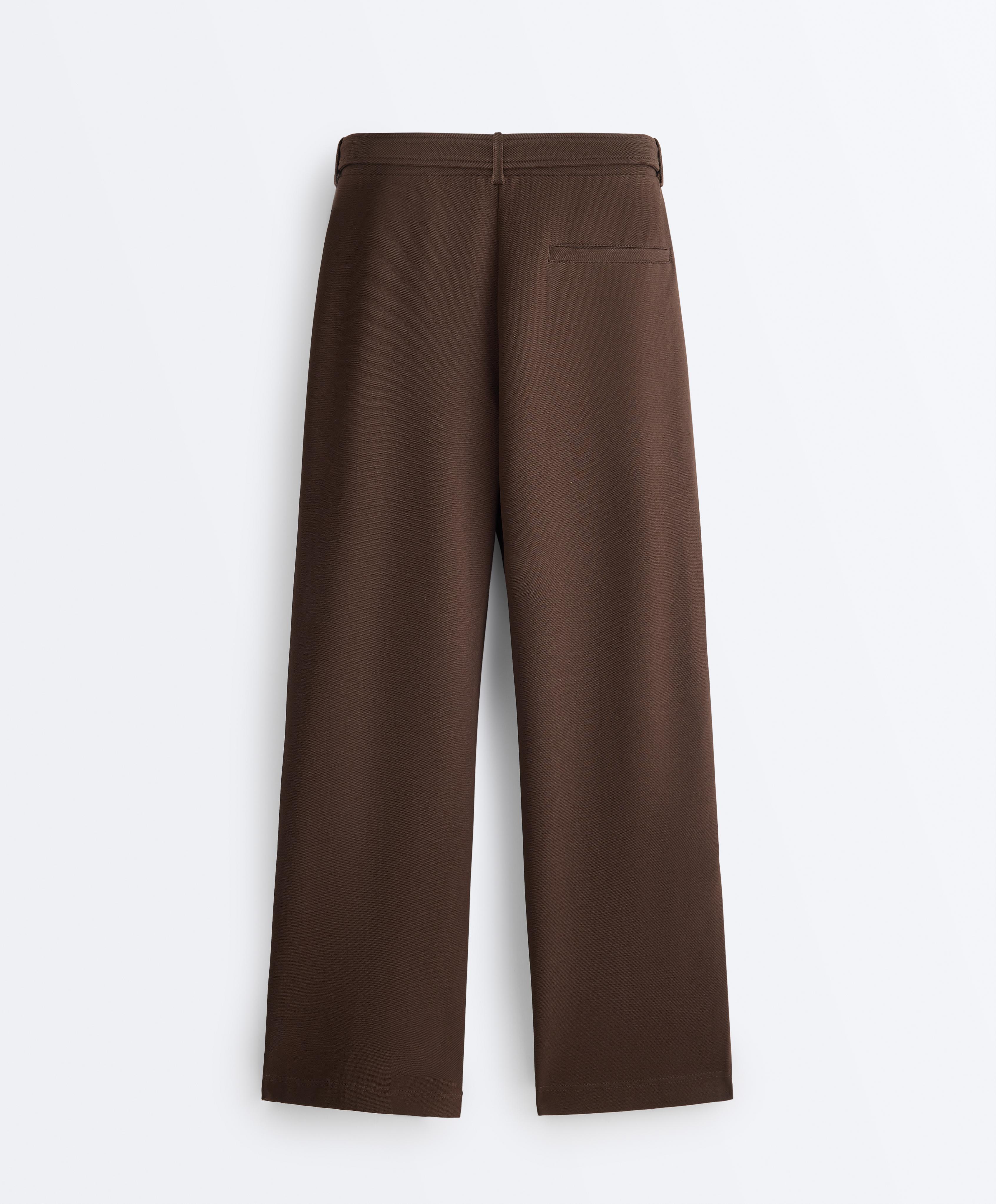 Low-rise slim pique trousers with cotton — DARK BROWN
