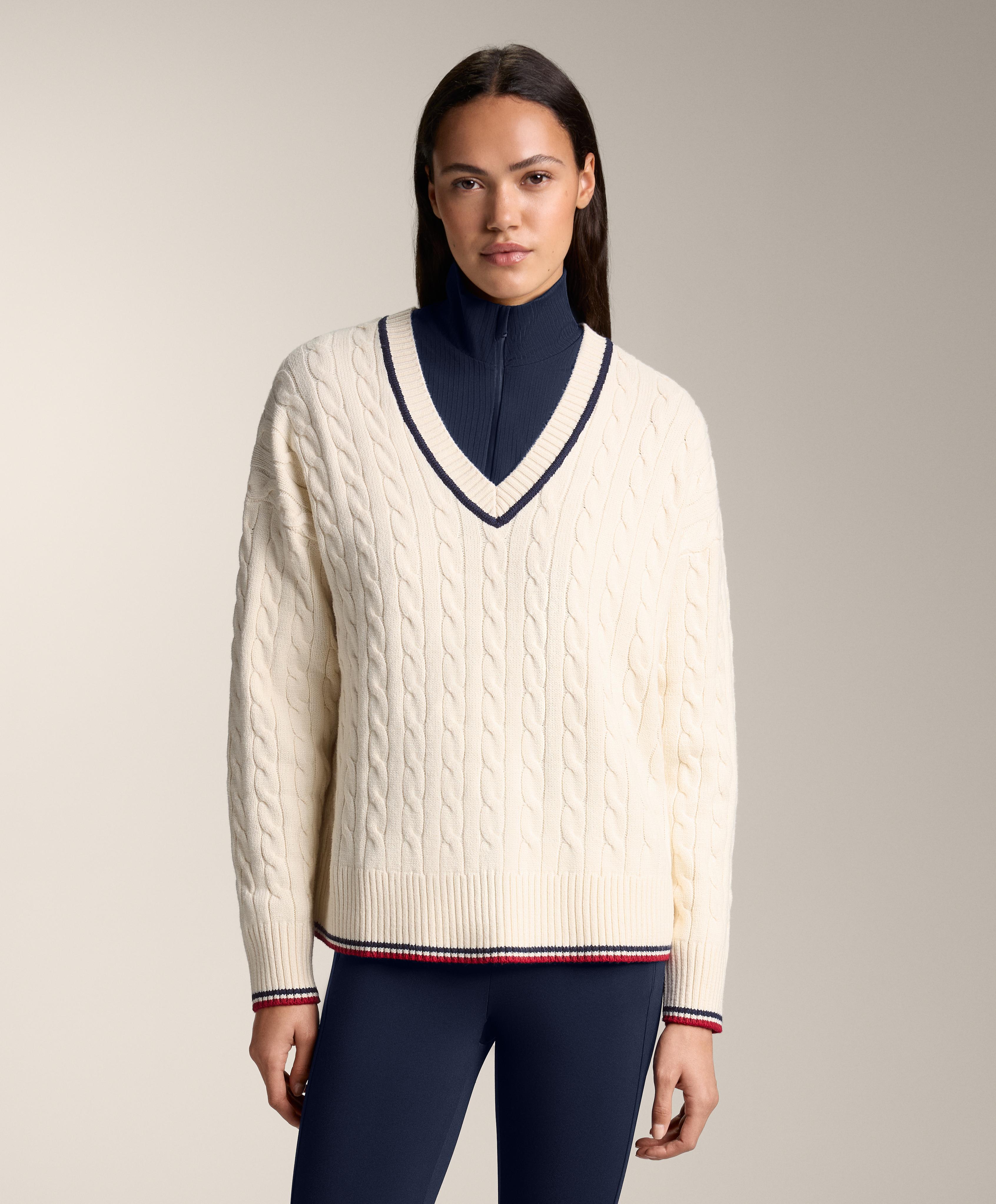 V-neck mini cable knit jumper — ECRU