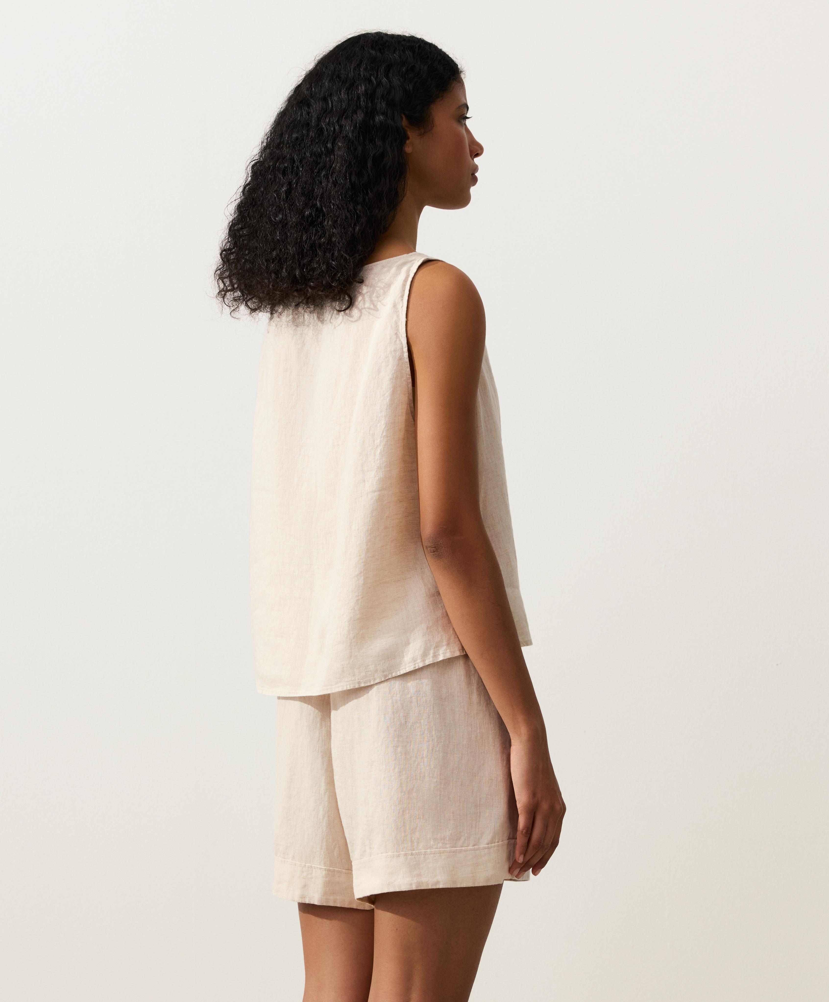 100% linen boxy top — SAND MELANGE