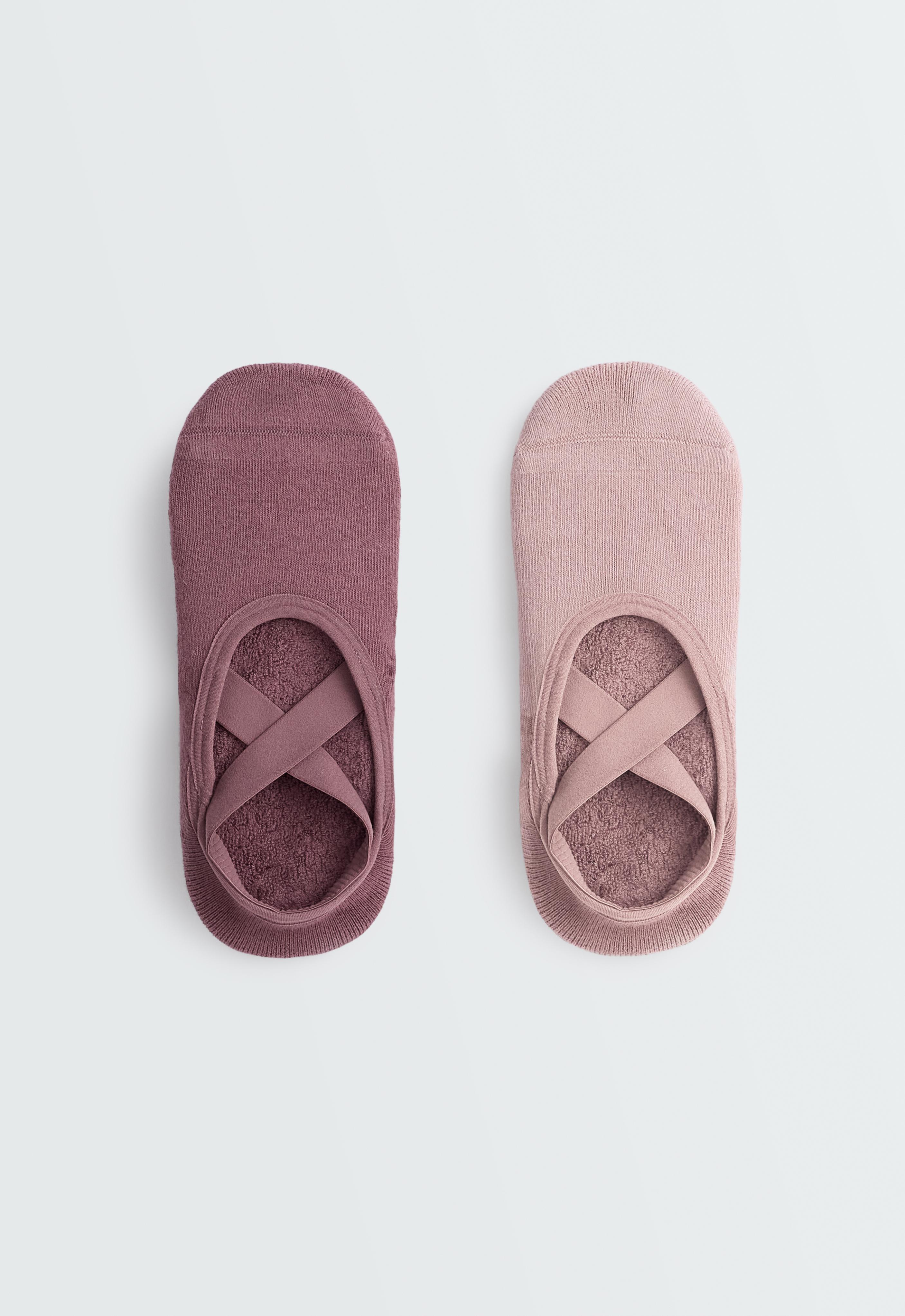 2 pares de calcetines yoga y pilates acolchados mezcla algodón cintas cruzadas