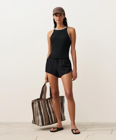 Contrast trim halterneck swimsuit — BLACK 6