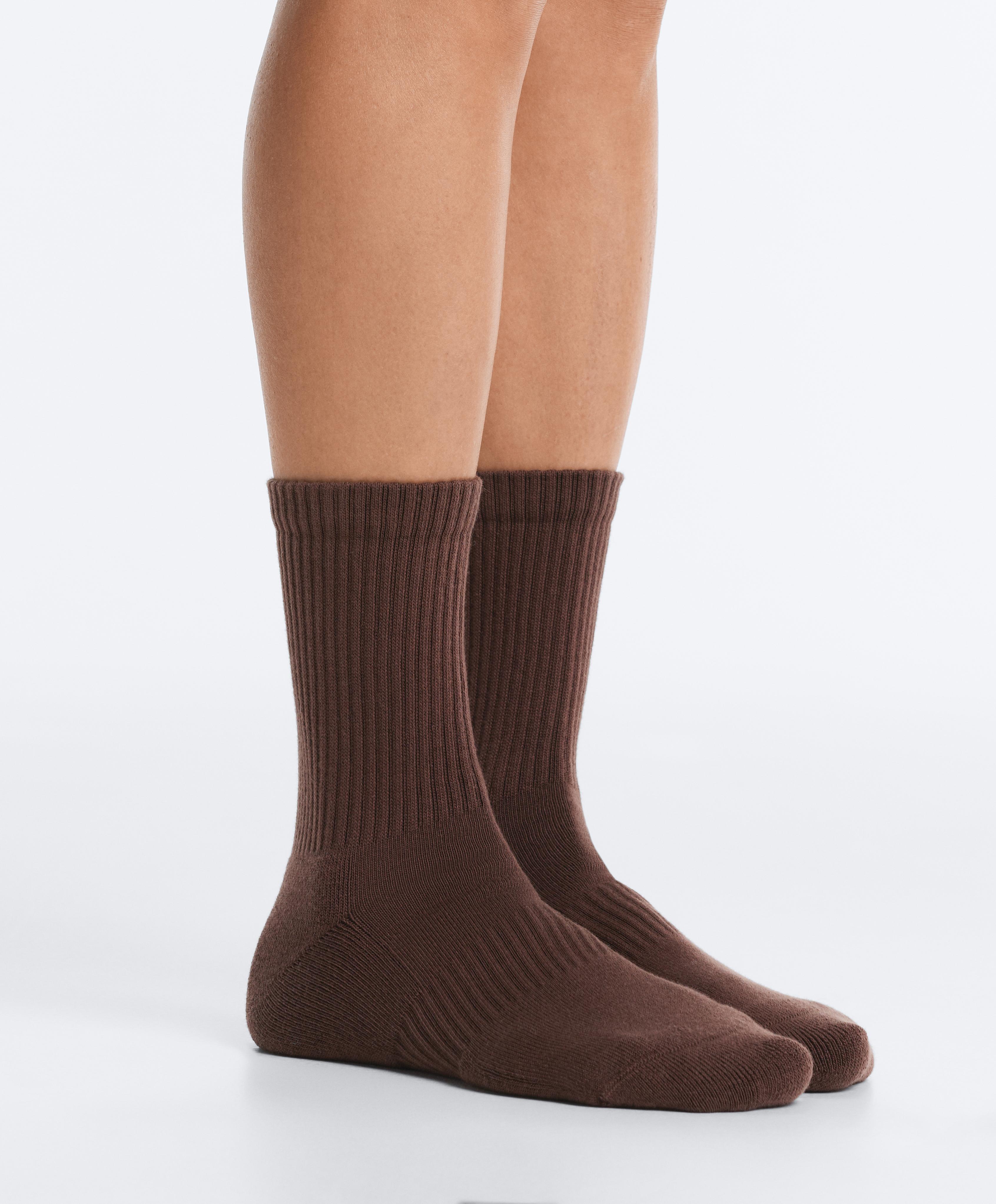 3 pairs of classic cotton blend sports socks — CHOCOLATE