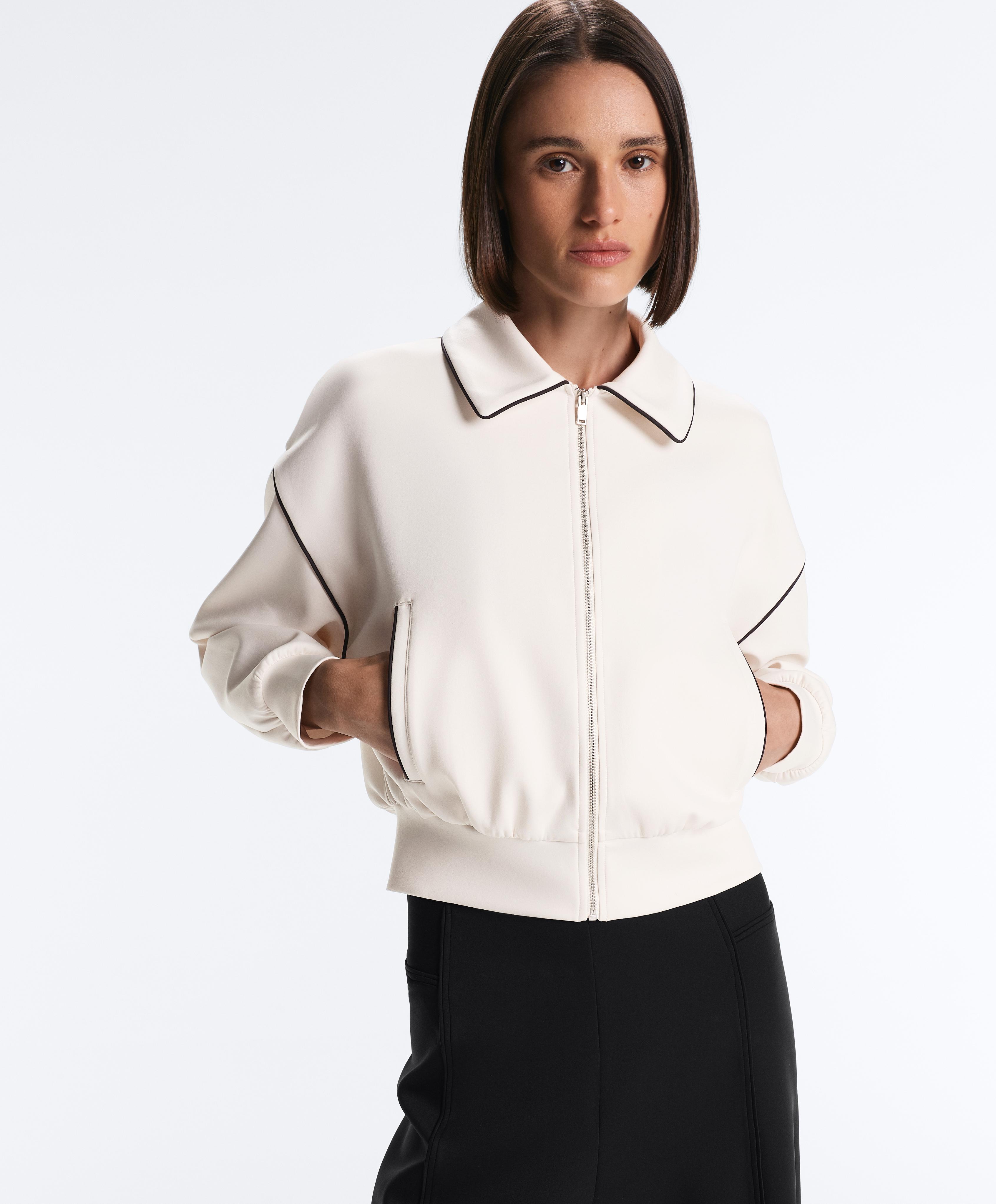 Neoprene-effect piping jacket — PALE ECRU