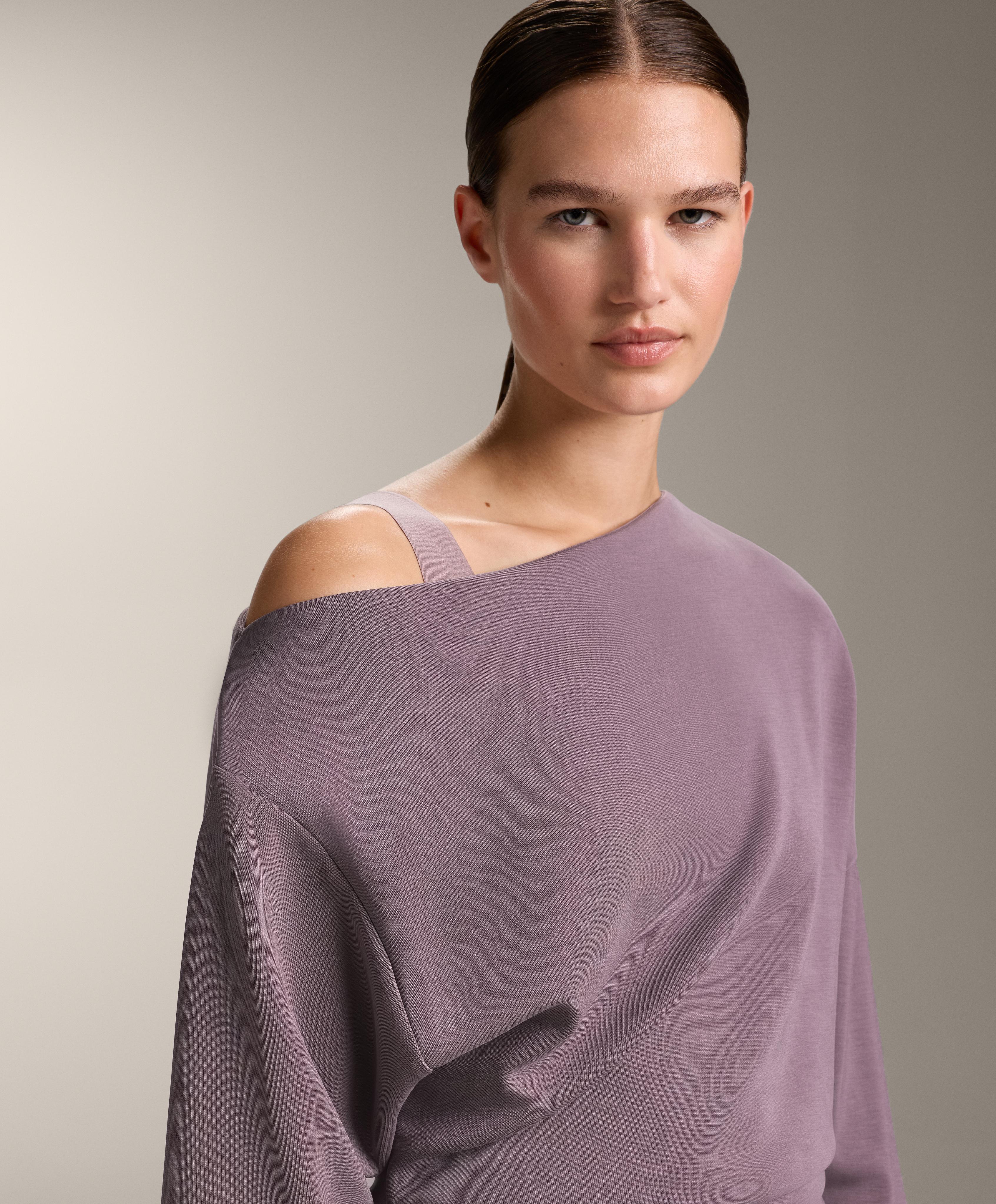 Asymmetric neck sweatshirt with adjustable waist and soft-touch modal
