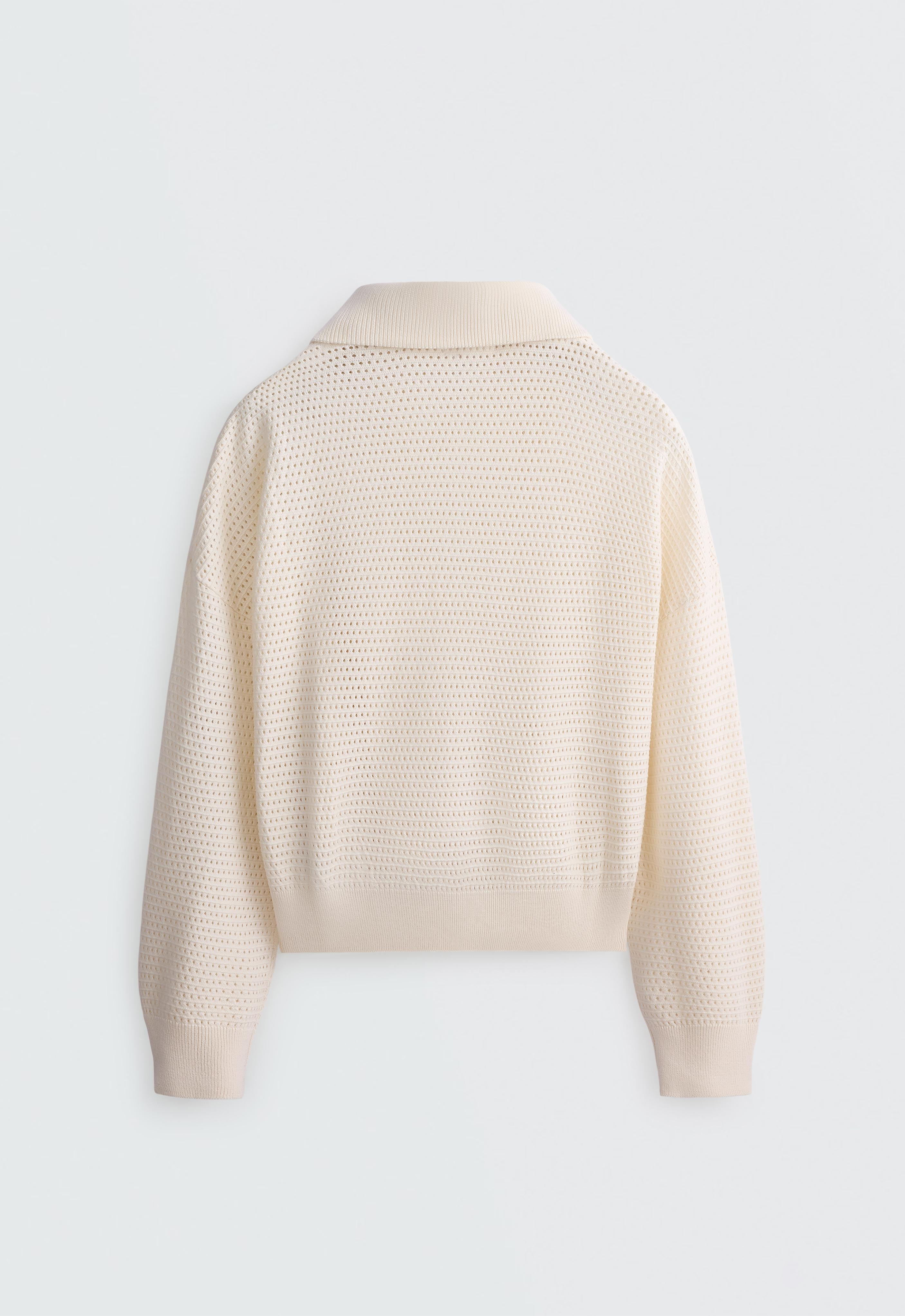 Cotton-blend open knit jumper — PALE ECRU