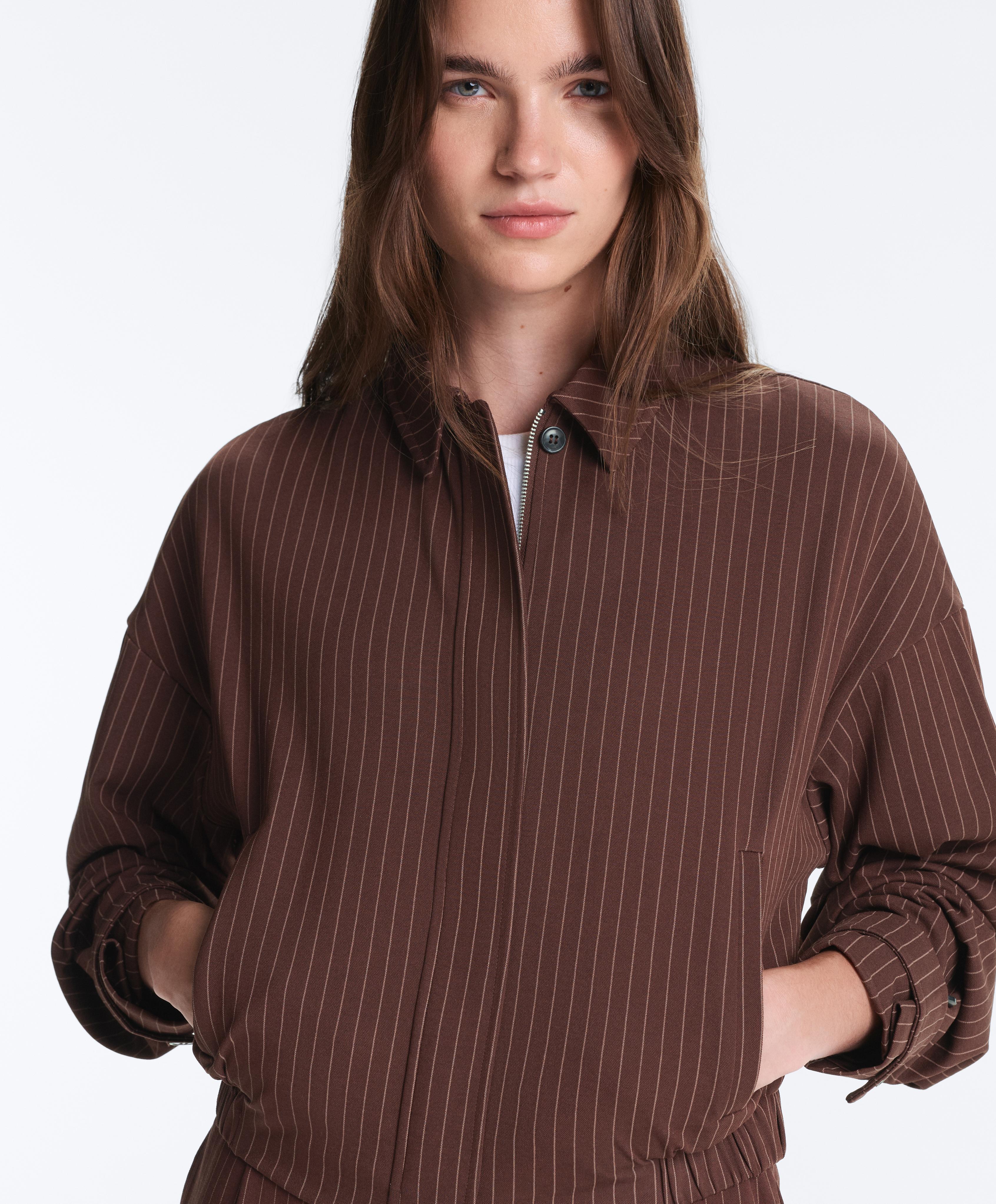 Pinstripe piqué polo neck jacket with cotton