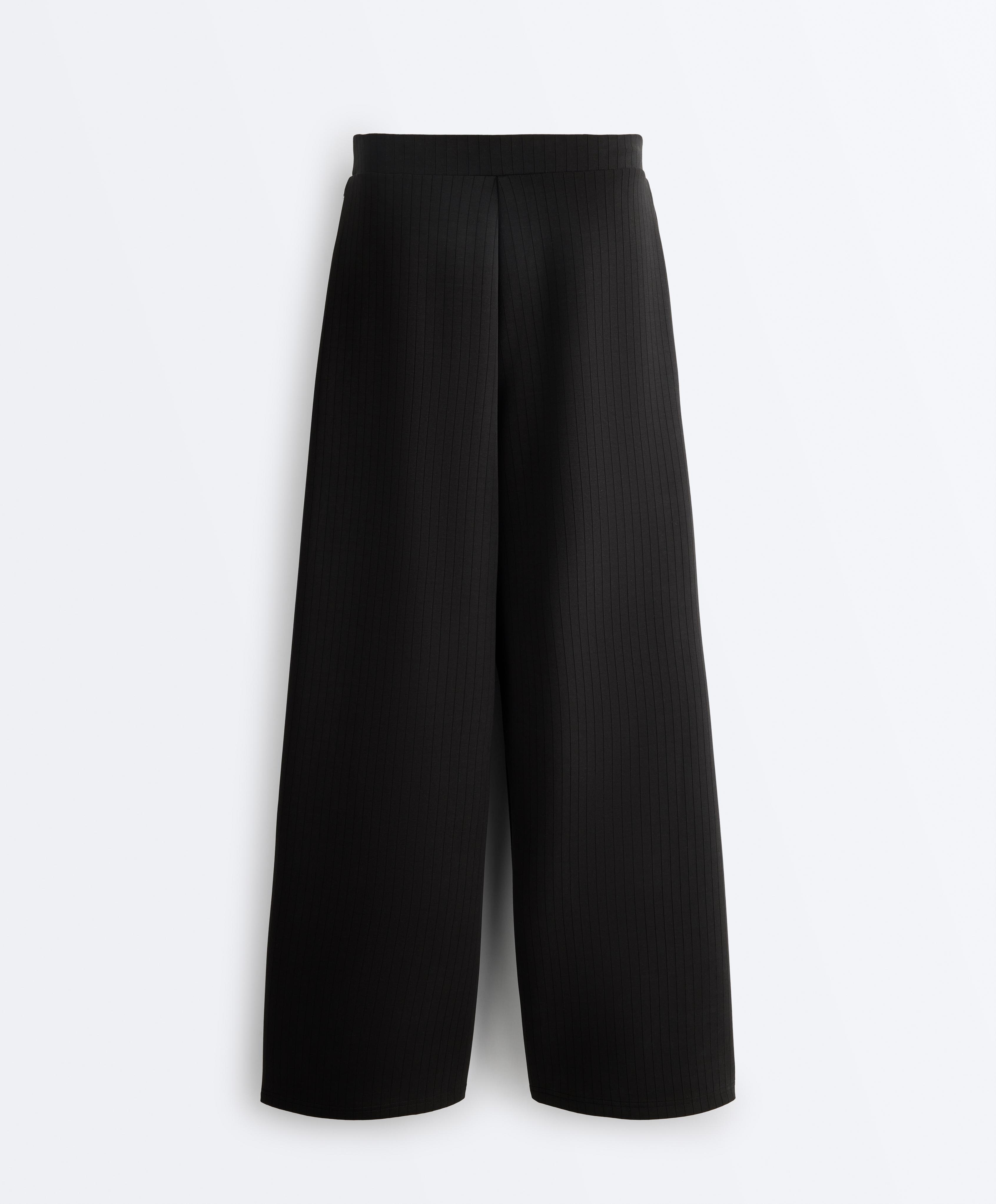 Straight-leg striped trousers with soft-touch modal — BLACK
