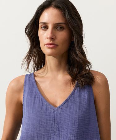 100% cotton gauze V-neck strappy top — BLUEBERRY 3