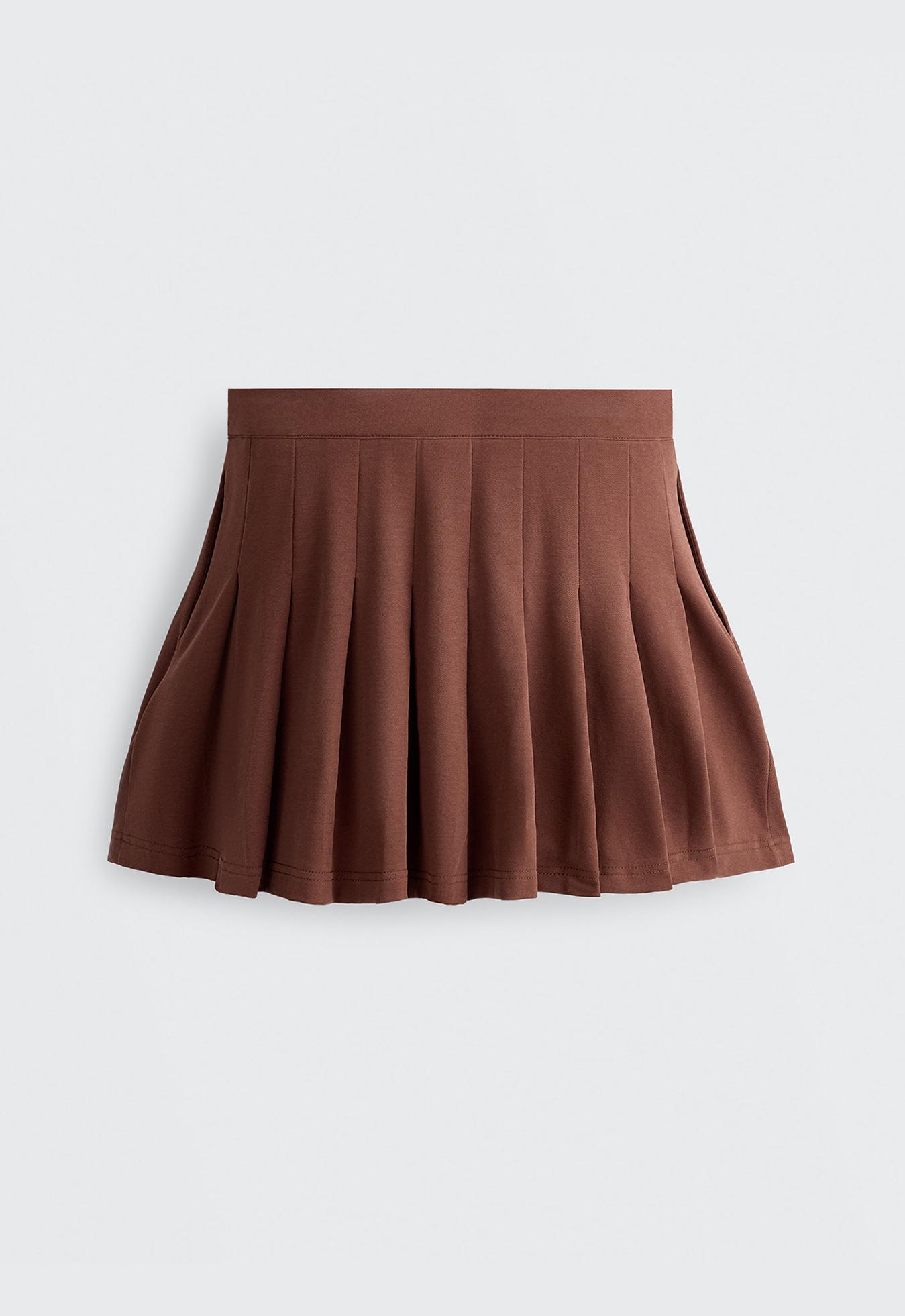 Cotton piqué pleated mini skirt — TERRACOTTA