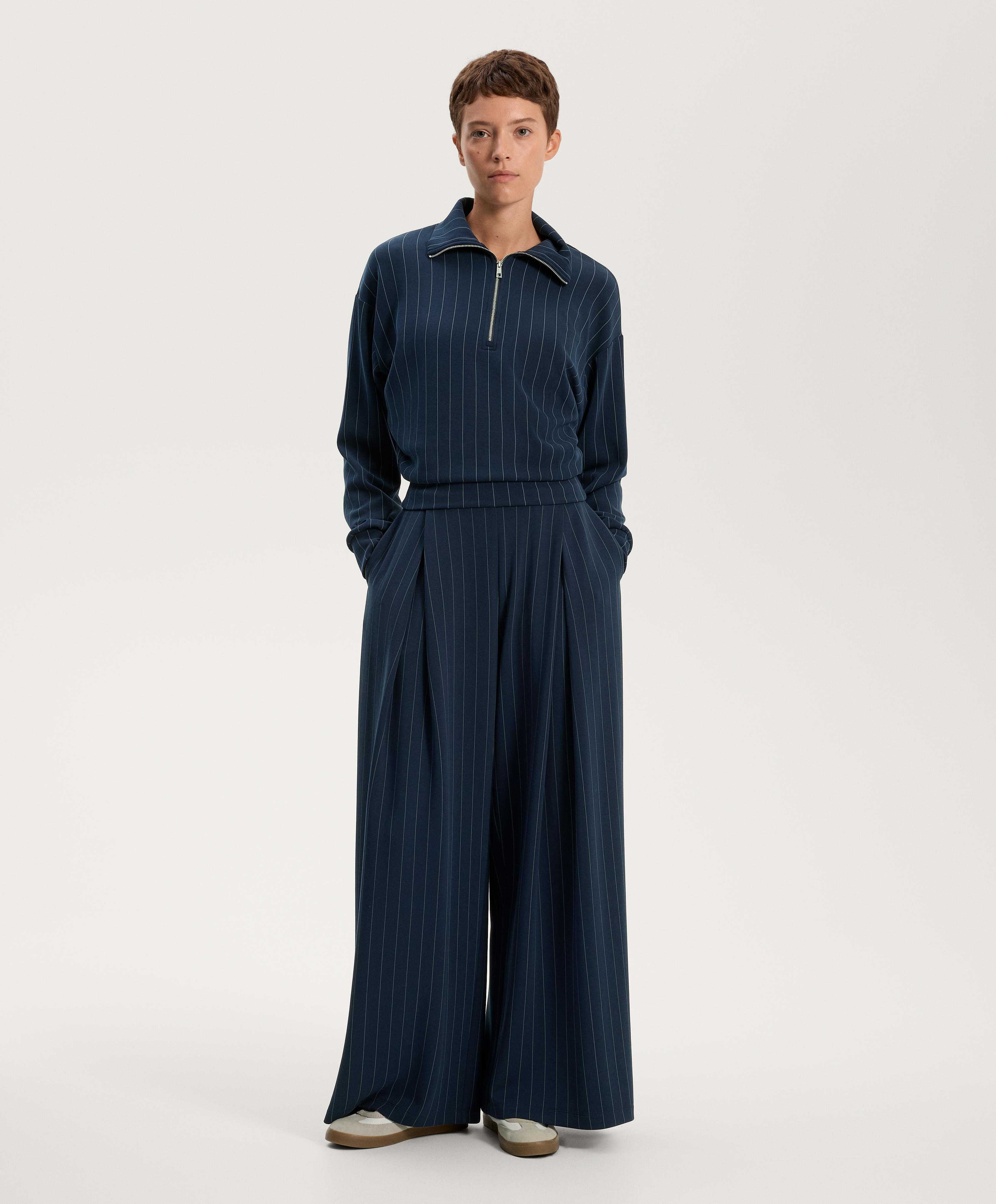 Soft-touch modal wide-leg striped trousers with front pleat detail Soft-touch modal wide-leg striped trousers with front pleat detail