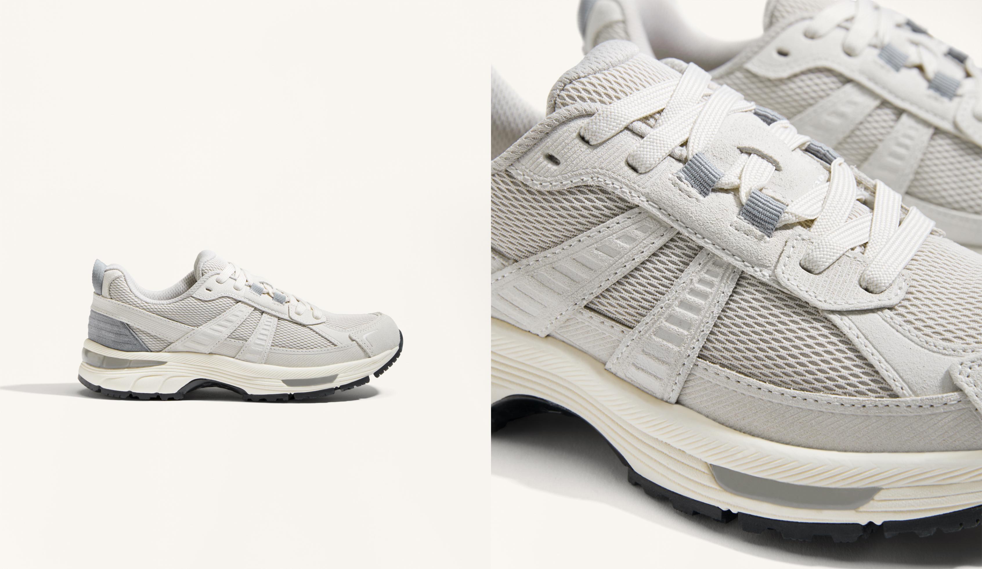 Running-style split-leather trainers