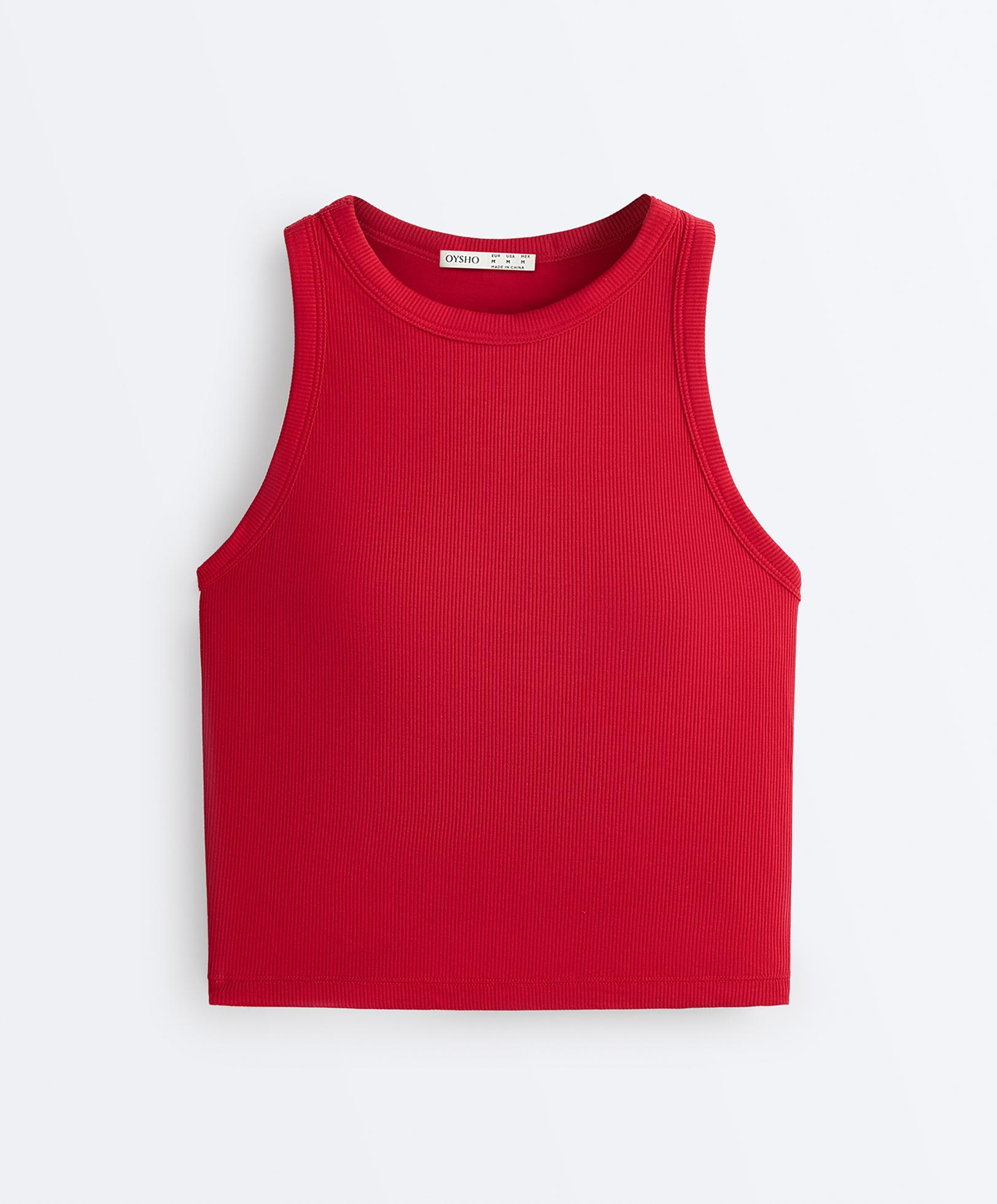 Rib modal blend long tank top — STRONG RED