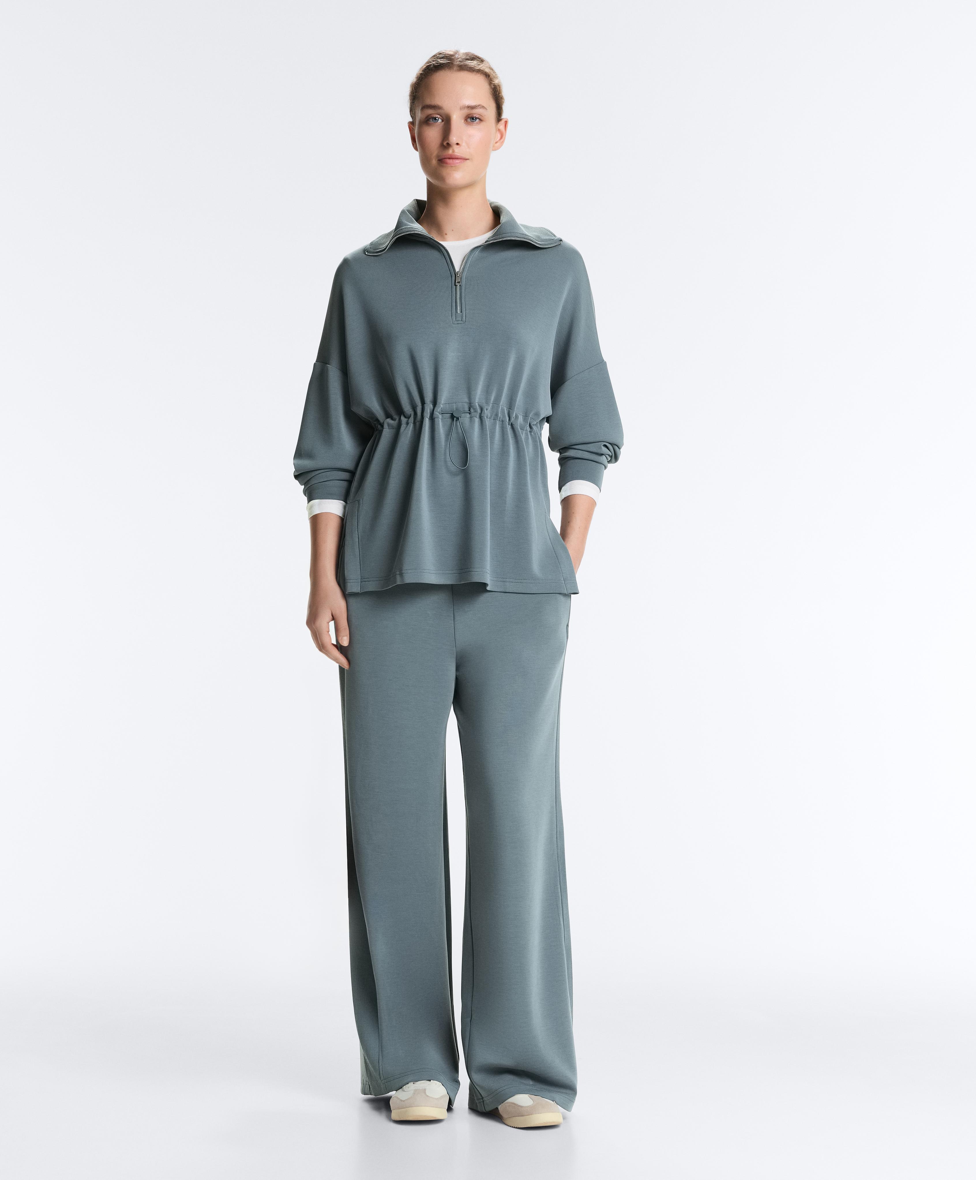 Half-zip sweatshirt with soft-touch modal — DARK GREY-BLUE