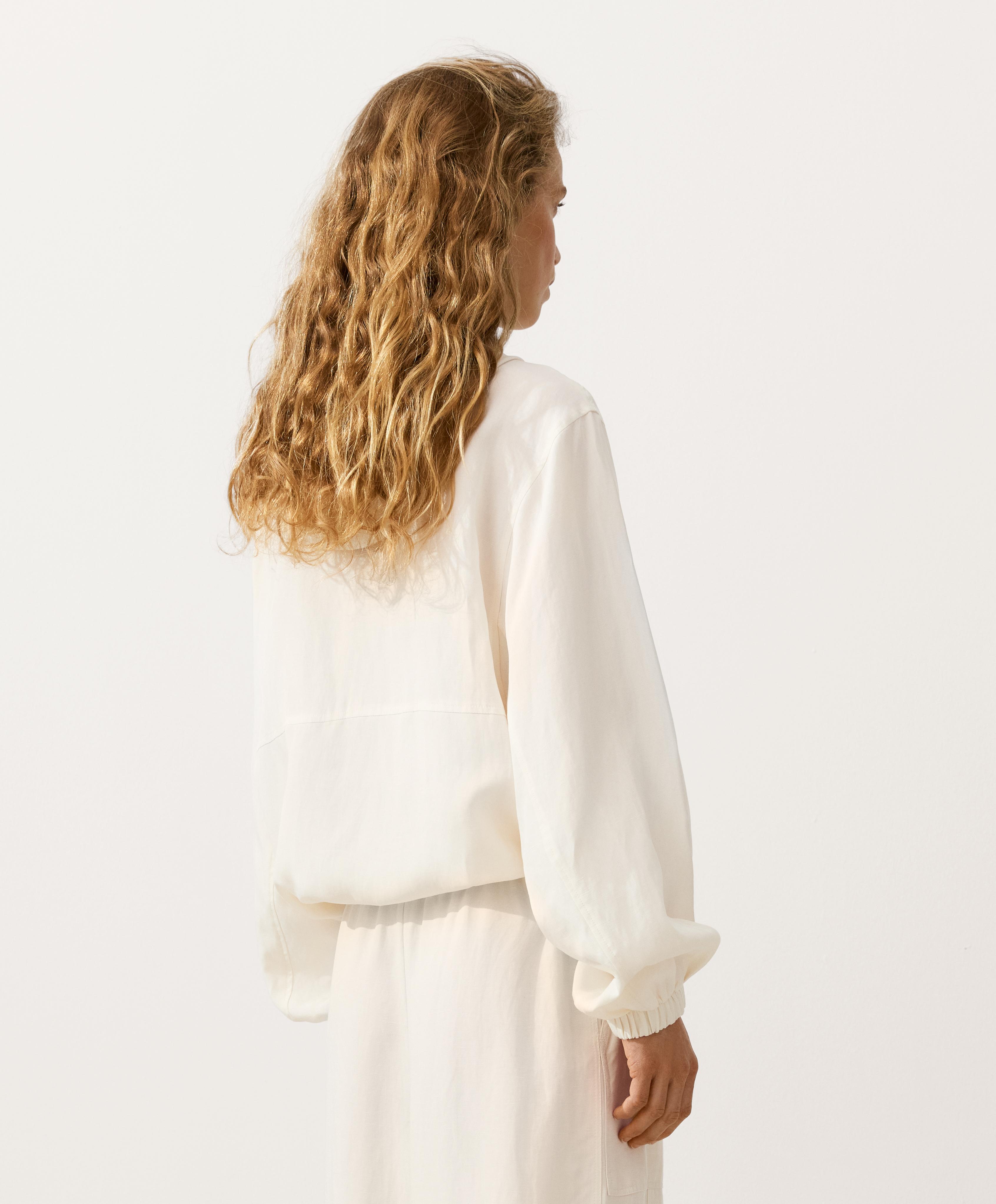 Half-zip sweatshirt with front pocket, lyocell and 24% linen blend — PALE ECRU