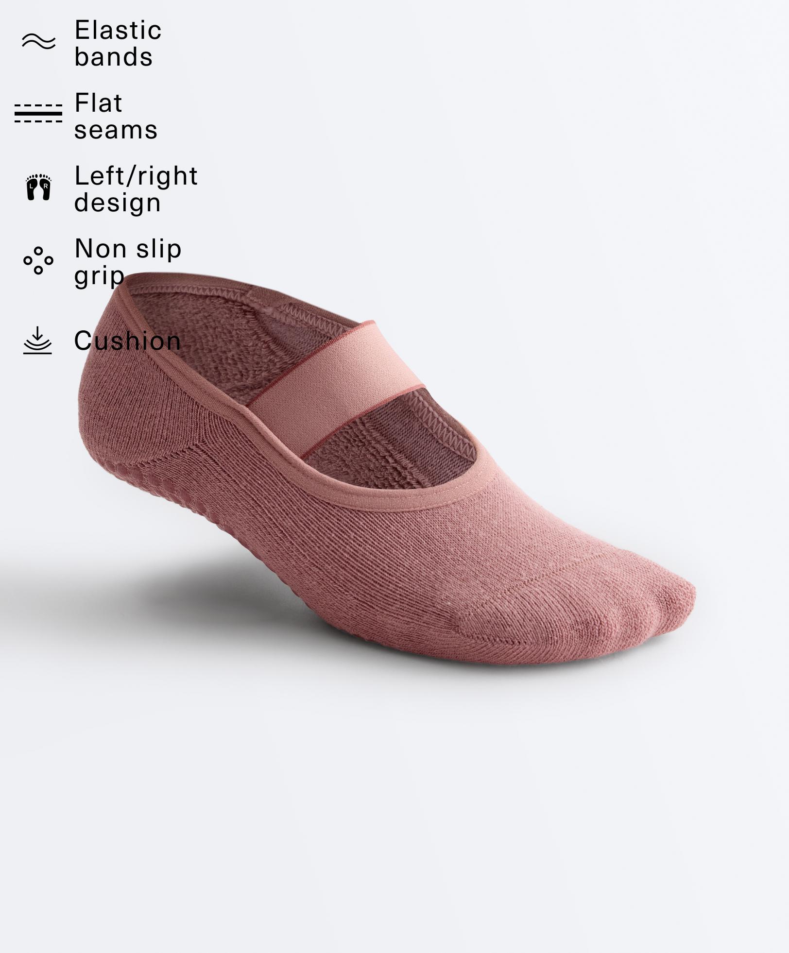 2 pairs of padded cotton blend invisible yoga and Pilates socks with wide strap — MID DUSTY PINK