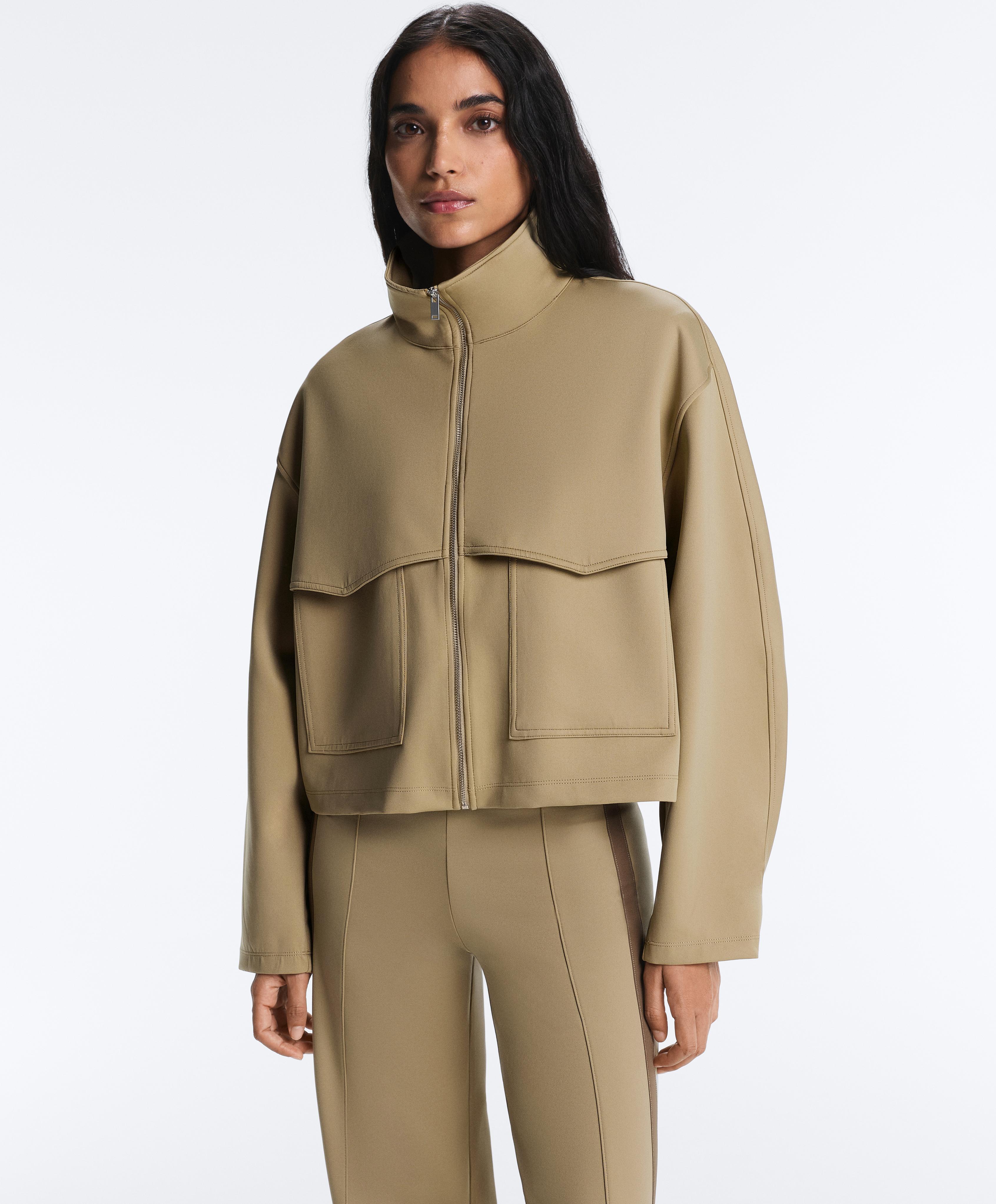 Boxy neoprene-effect jacket — GREEN BEIGE