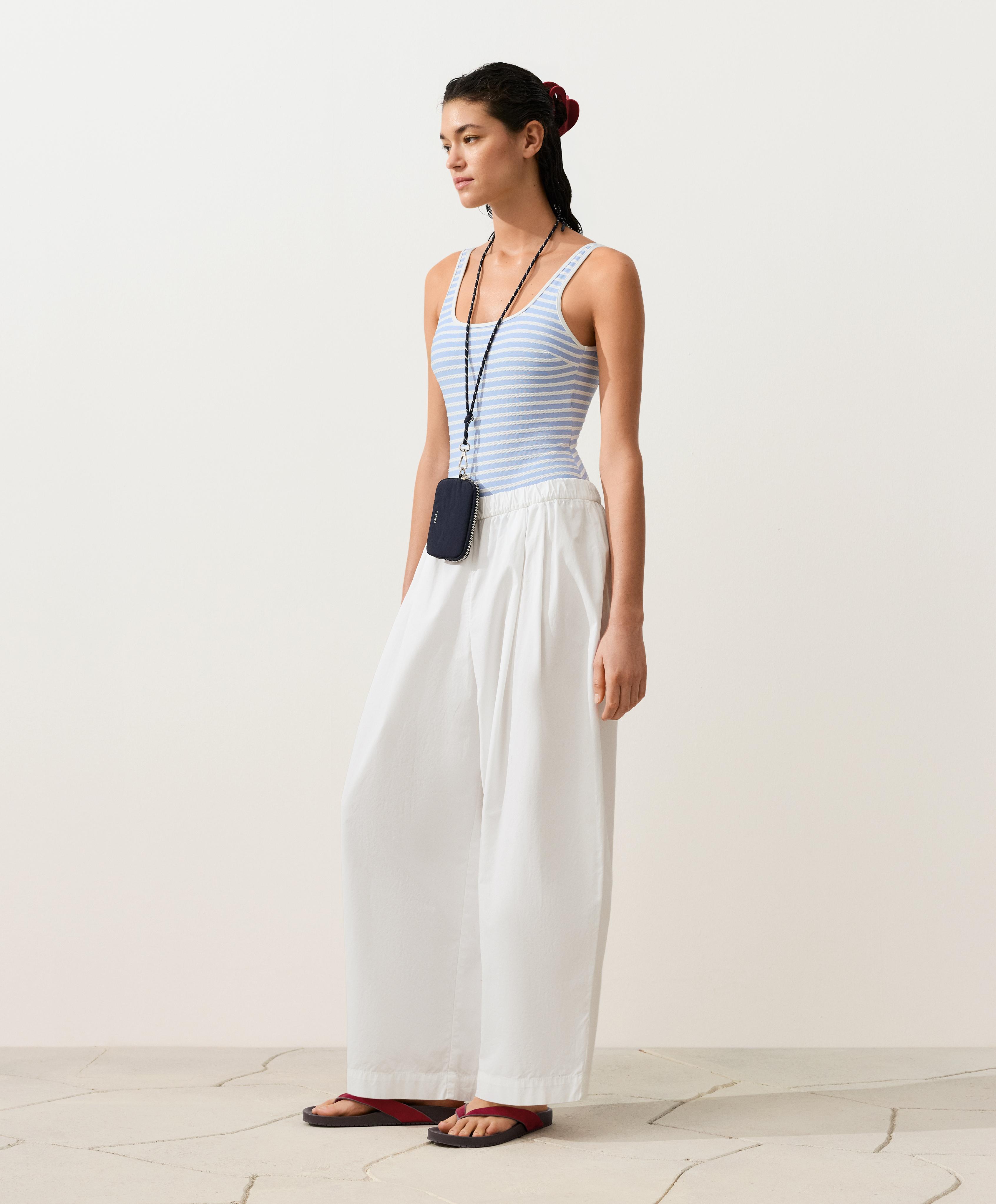 Textured stripe round-neck swimsuit — WASHED SKY BLUE